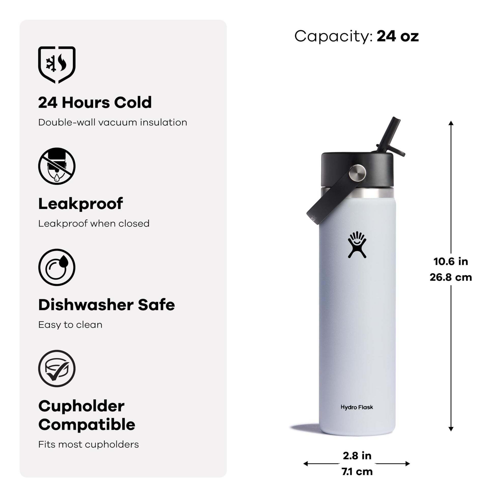 Botella Hydro Flask Dew con Tapa Ancha y Popote Flexible de 710 ml