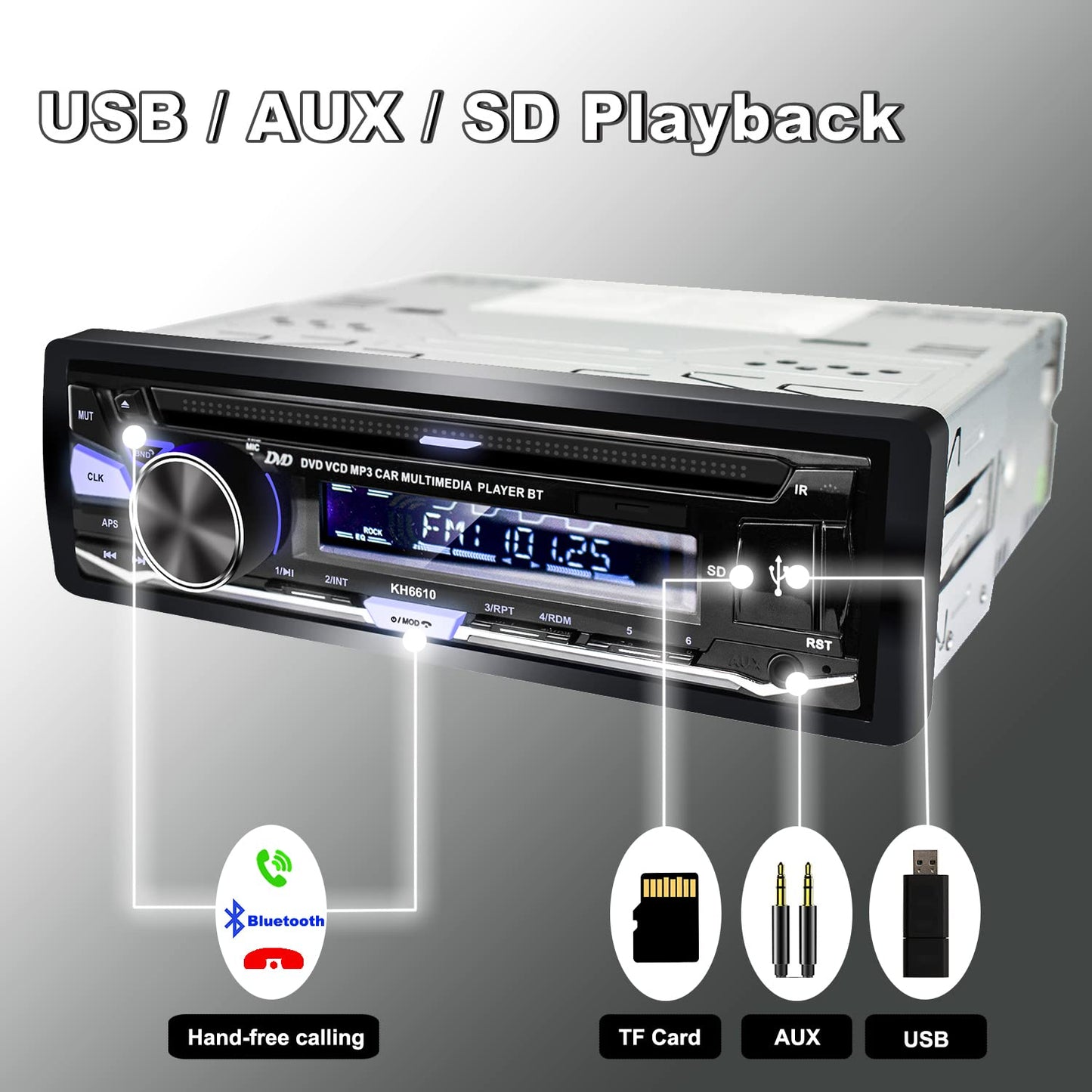 Alondy 1 DIN Auto Radio Autoestéreo Estéreo con Reproductor CD/DVD Bluetooth USB Am/FM Radio RDS