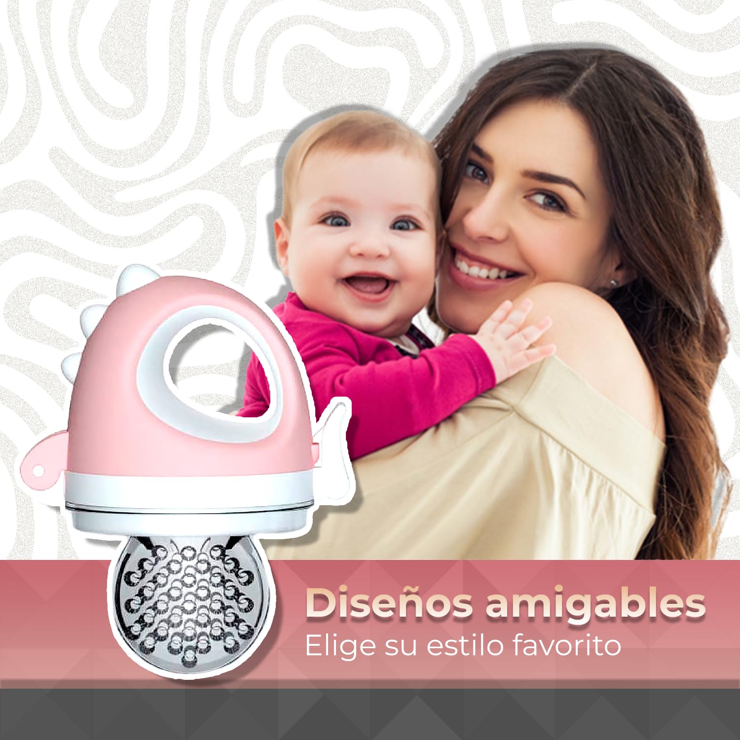 Chupón alimentador para frutas y papillas con seguro y tapa, 4 meses, dibujos animados (dino rosa)