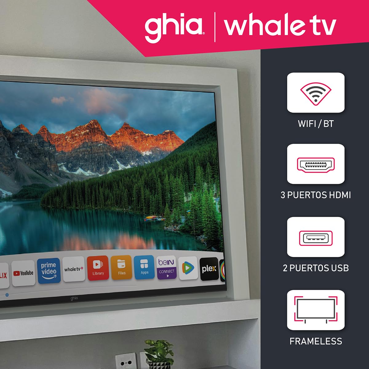 GHIA Pantalla Smart TV 43" Whale TV, Full HD 3 HDMI, 2 USB, Dolby Audio. Modelo G43W25