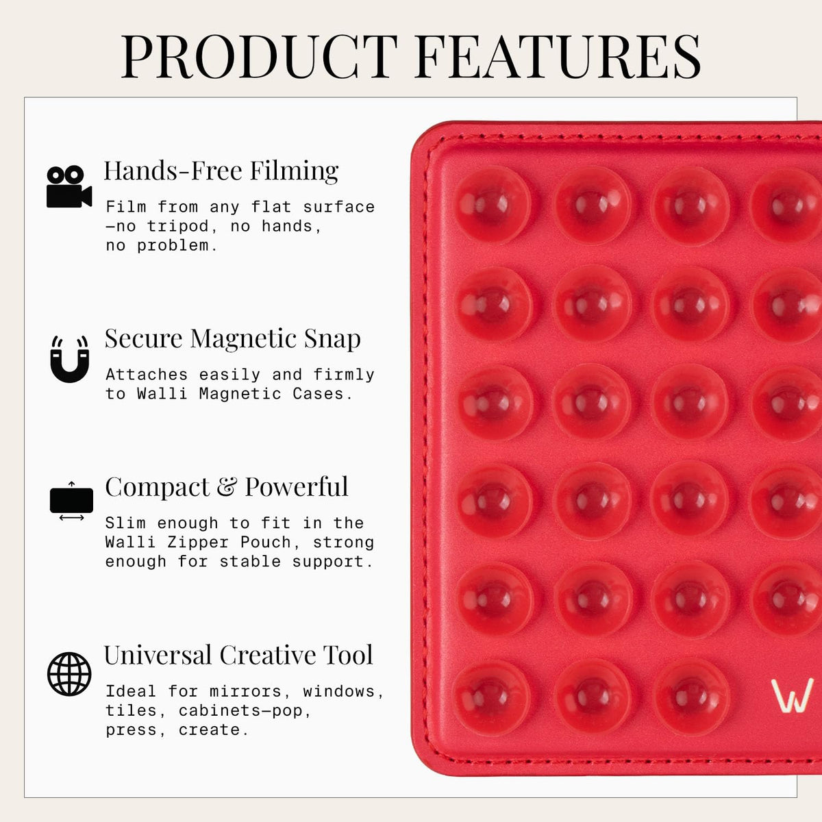 Soporte para Teléfono Walli Rojo con Ventosa Fuerte para iPhone