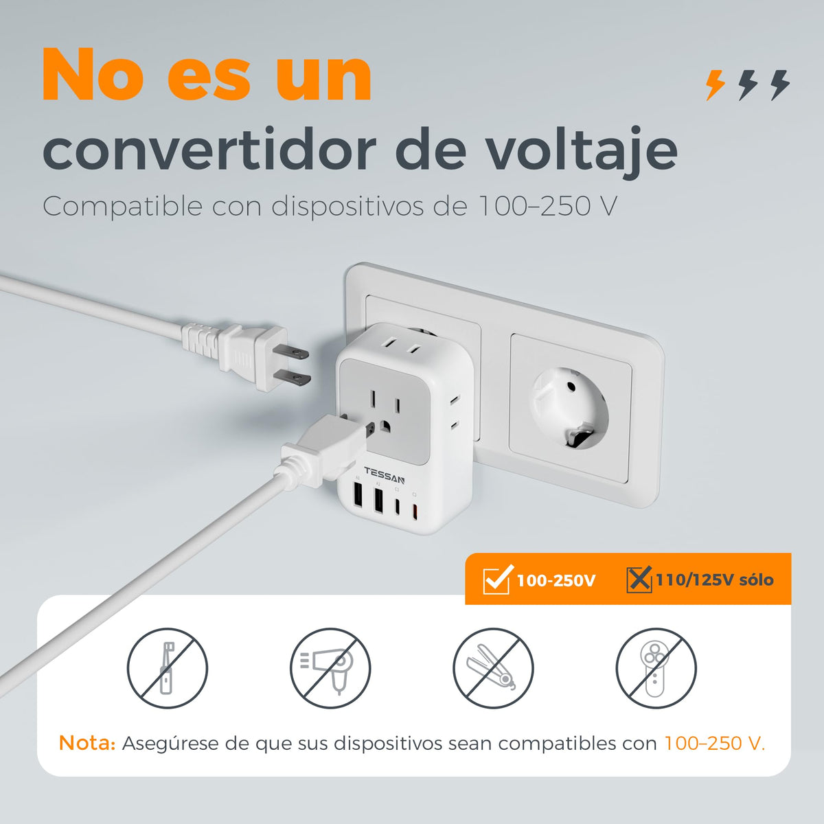 Adaptador Europeo TESSAN Blanco 20W Cargador Tipo C Carga Rápida