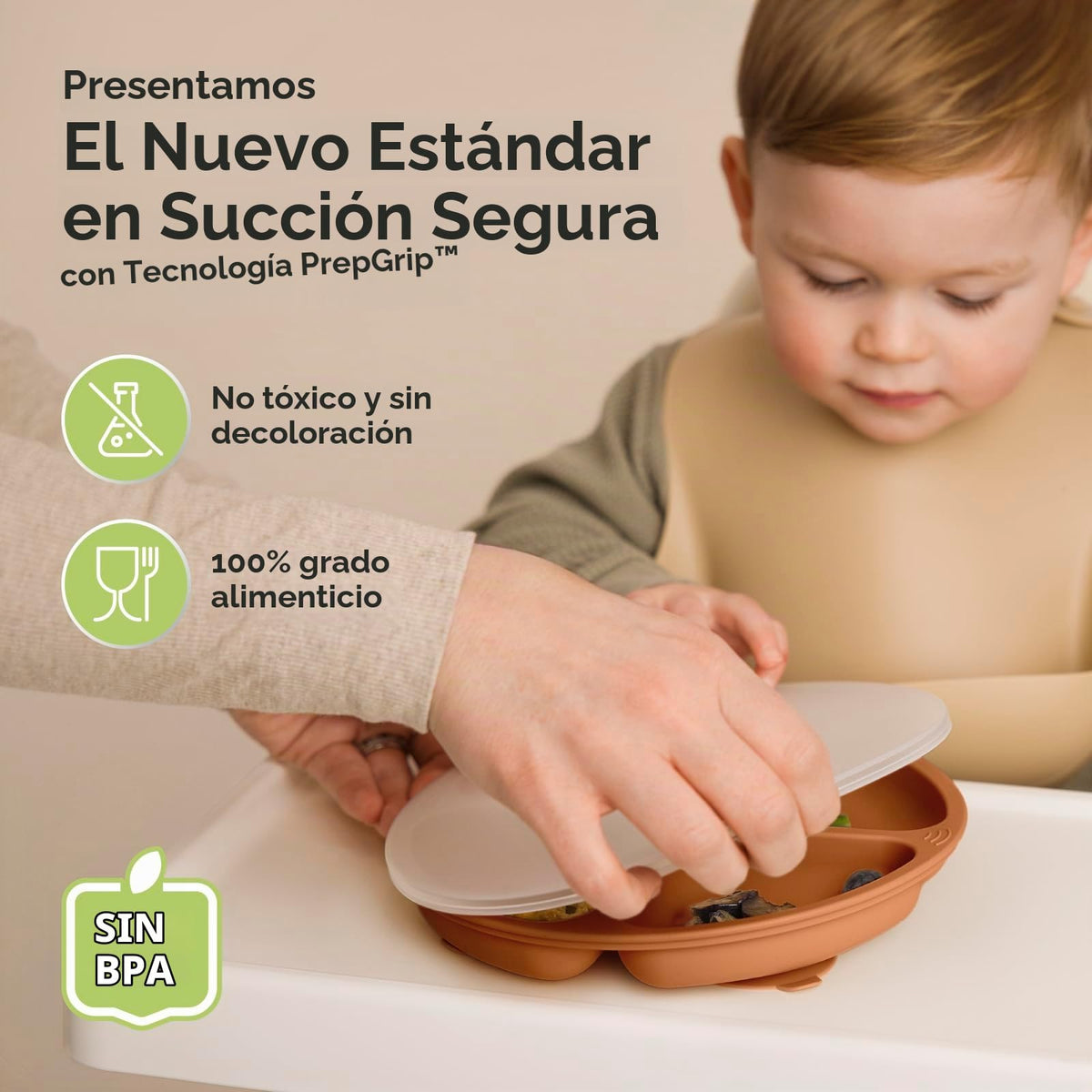 Placas de succión con tapas para bebé, 3 unidades, silicona sin BPA