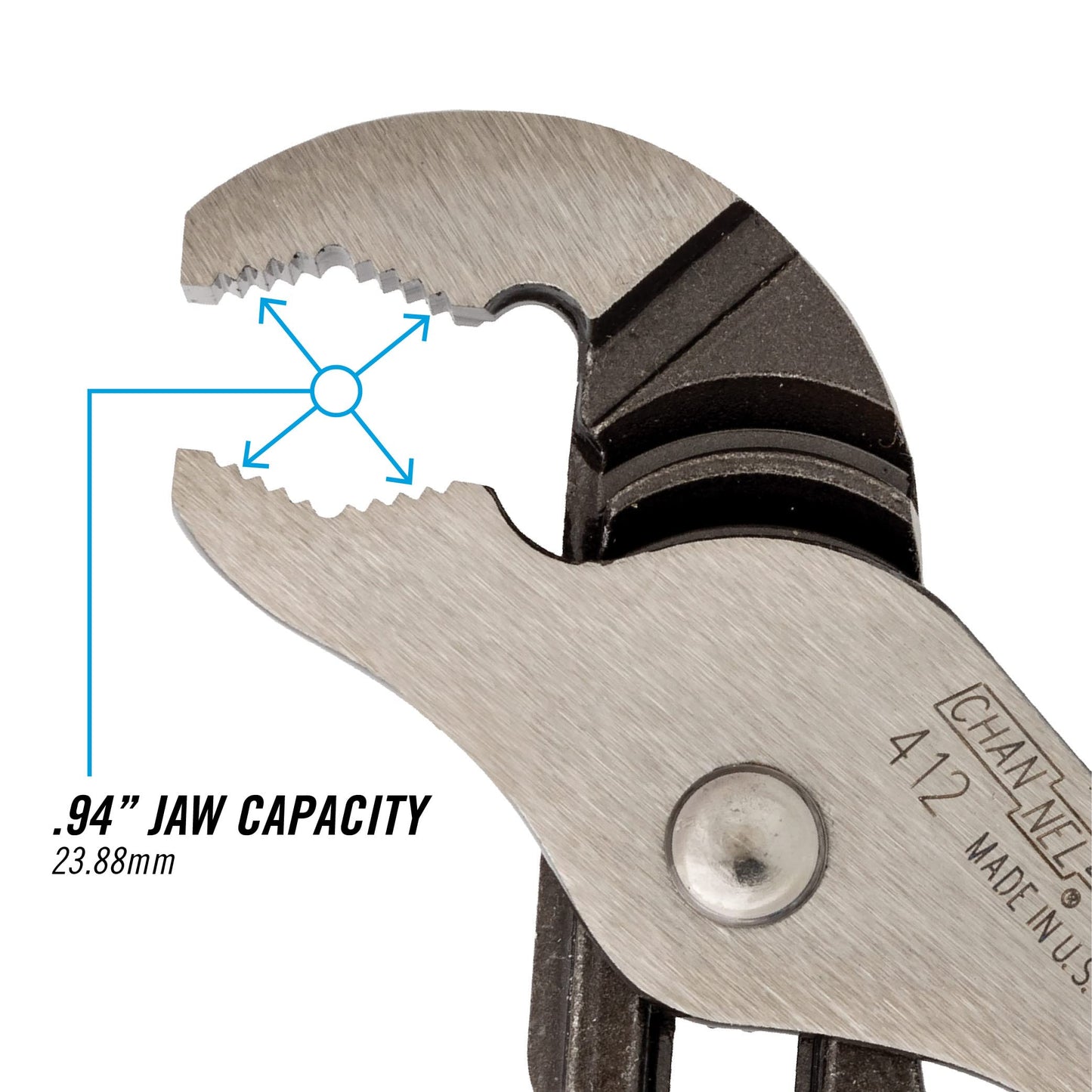 CHANNELLOCK 412 Alicates de lengüeta y ranura de 6.5 pulgadas, fabricados en Estados Unidos, capacidad de mandíbula de 0.95 pulgadas, acero forjado de alto carbono, más puntos de contacto en stock redondo, pulido