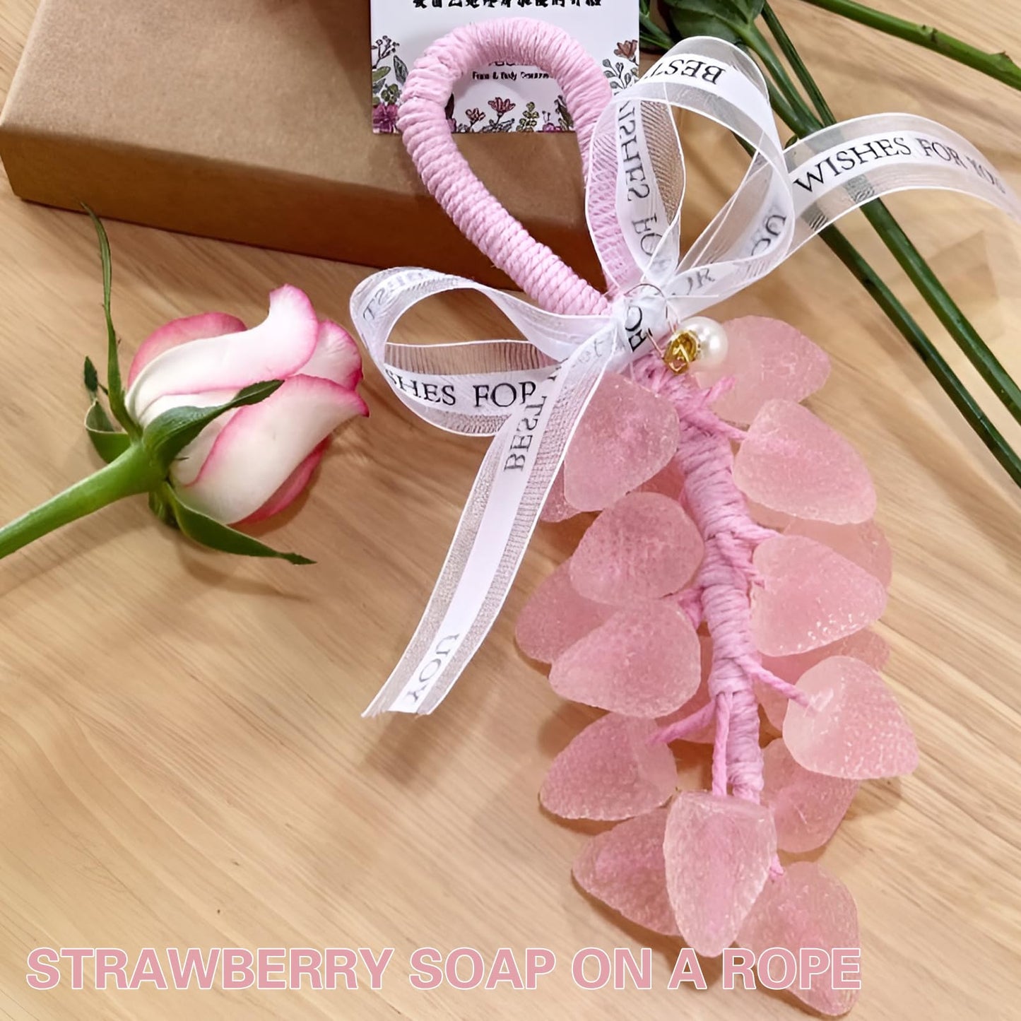 AGLOO Jabón de Fresa en Cuerda - Jabón Aromático en Barra Hecho a Mano, Decorativo para Lavarse las Manos y el Baño, Regalo para Hombres y Mujeres