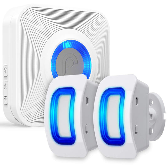 Fosmon WaveLink - Protector de alarma para puerta (500 pies, 58 melodías, 5 niveles de volumen, indicadores LED), detector de movimiento, alerta de entrada en casa, empresa/tienda (1 receptor + 2