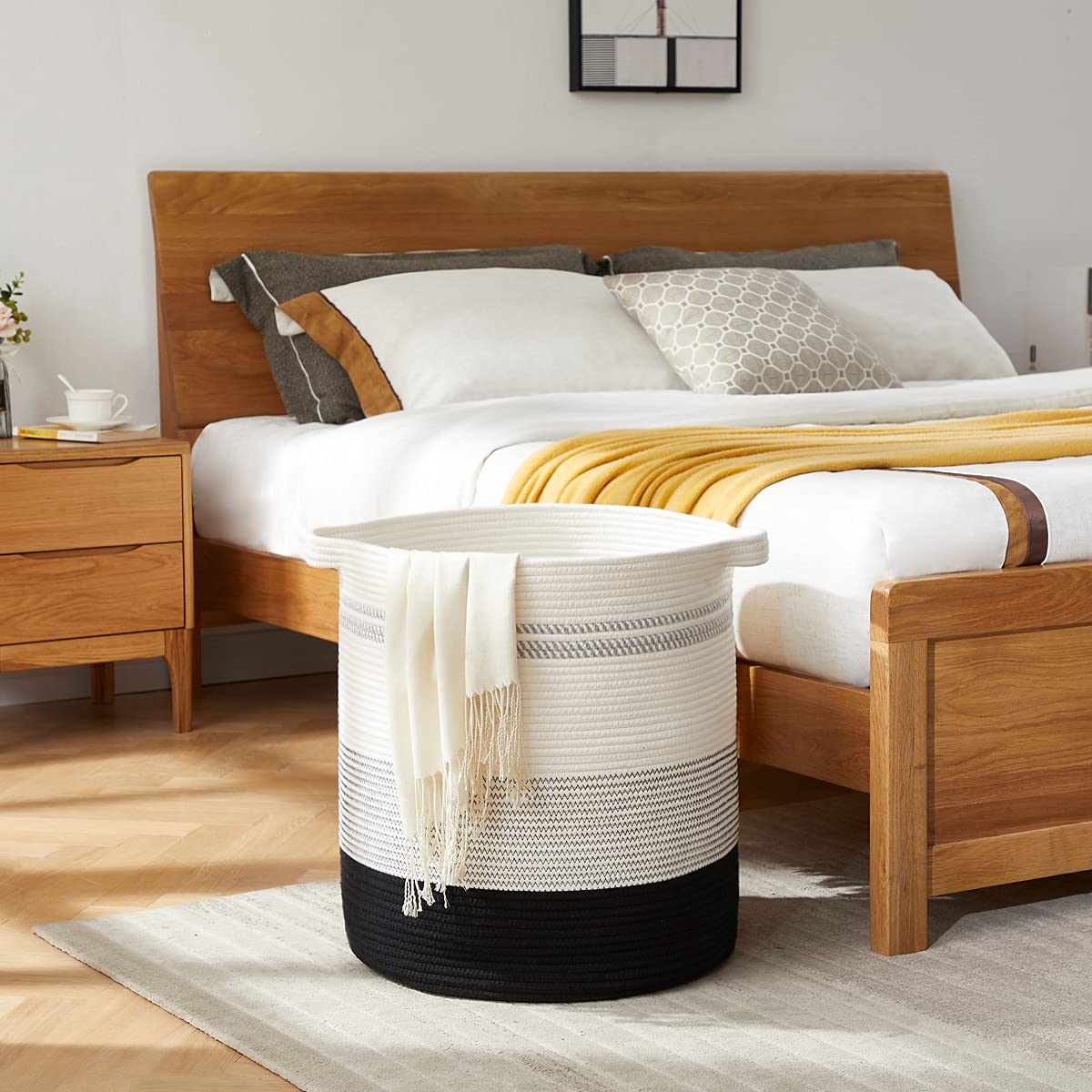 OIAHOMY - Cesta de lavandería de 80 litros, cesta de almacenamiento con asas, cesta decorativa para sala de estar, cesta de almacenamiento tejida para contenedores de juguetes, almohadas, mantas,