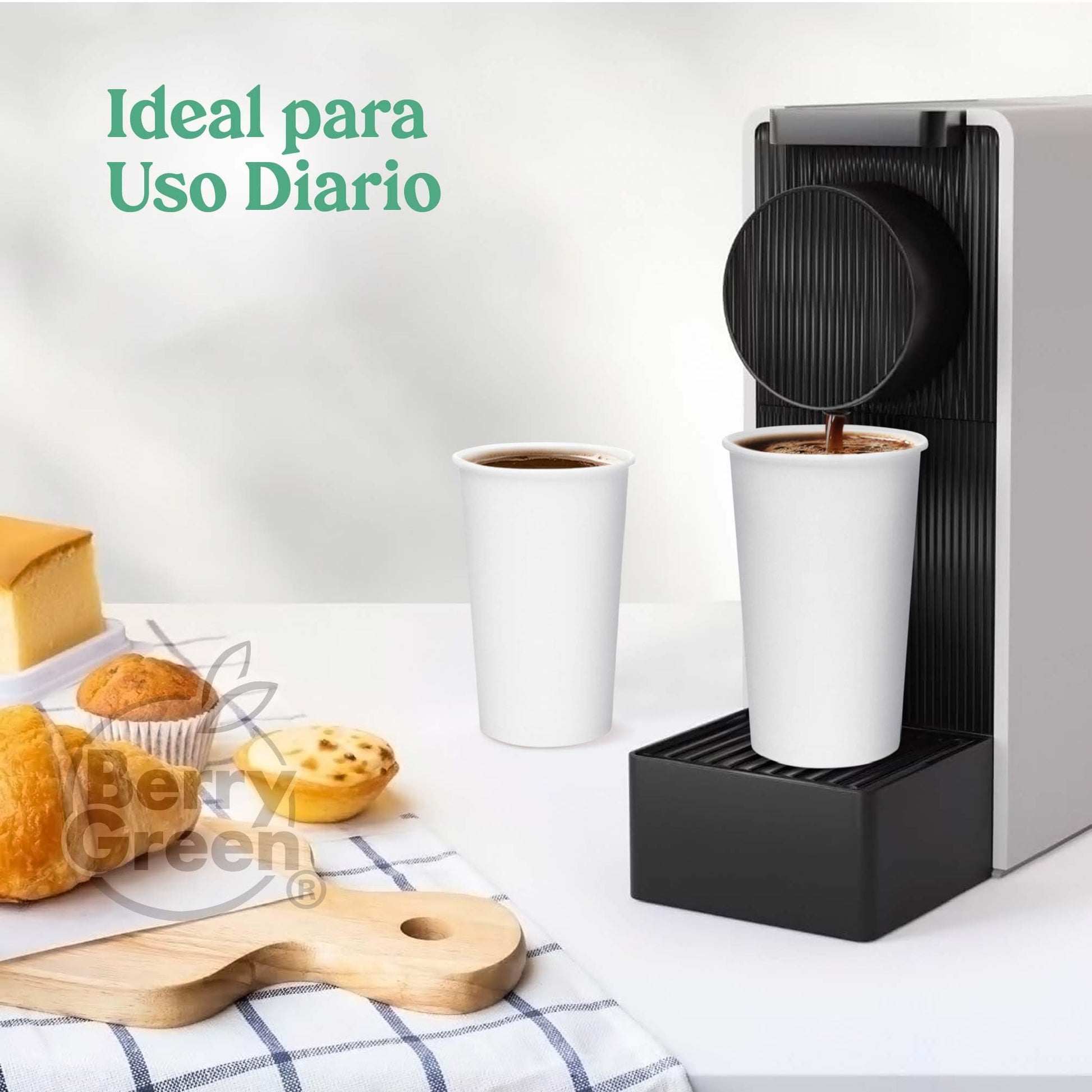 Berry Green Vasos Blancos para Café, Paquete de 120 Vasos, Resistentes, Perfectaos Para Cafe, Te y Todo Tipo de Bebidas Calientes, Biodegradables y Faciles de Apilar (20 Onzas)