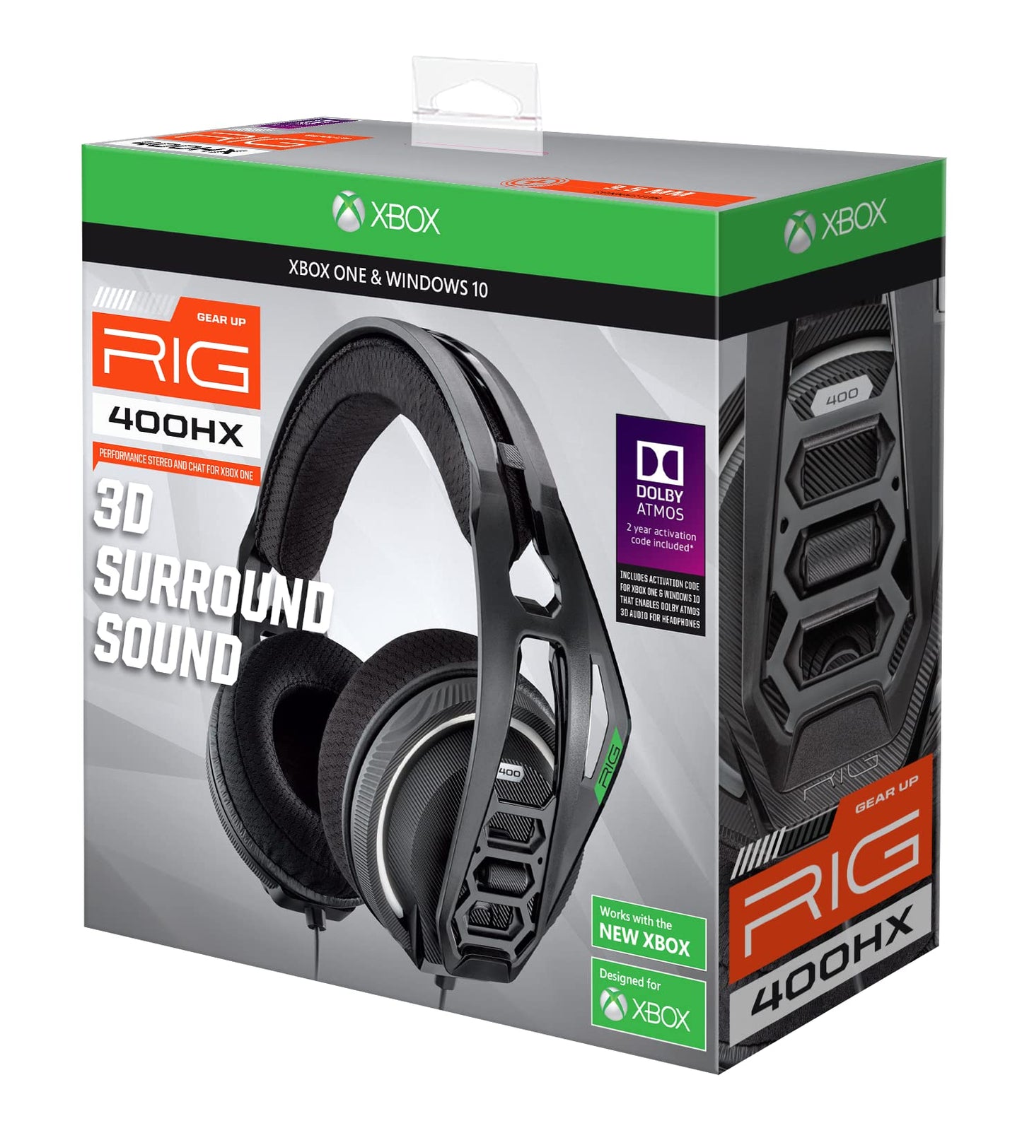 Auriculares Xbox RIG 400HX Negro con Micrófono Extraíble para Sonido Envolvente Dolby Atmos 3D para Xbox y Windows