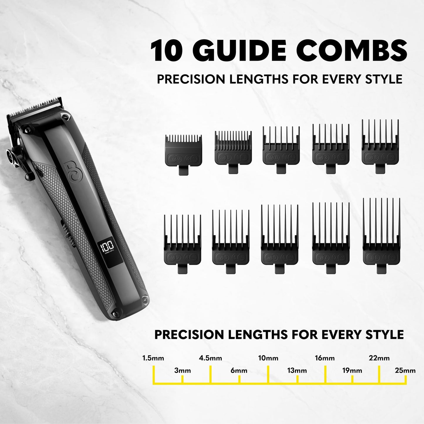 The Beard Club Pro - Recortadora de barba para hombre - Cortadora de pelo profesional para peluqueros - Eléctrico inalámbrico recargable de alta potencia 13.000 RPM - 10 guías - Palanca cónica