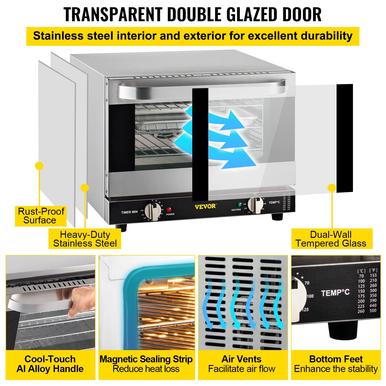 Horno de Convección Comercial VEVOR Vidrio Eléctrico 1440 W