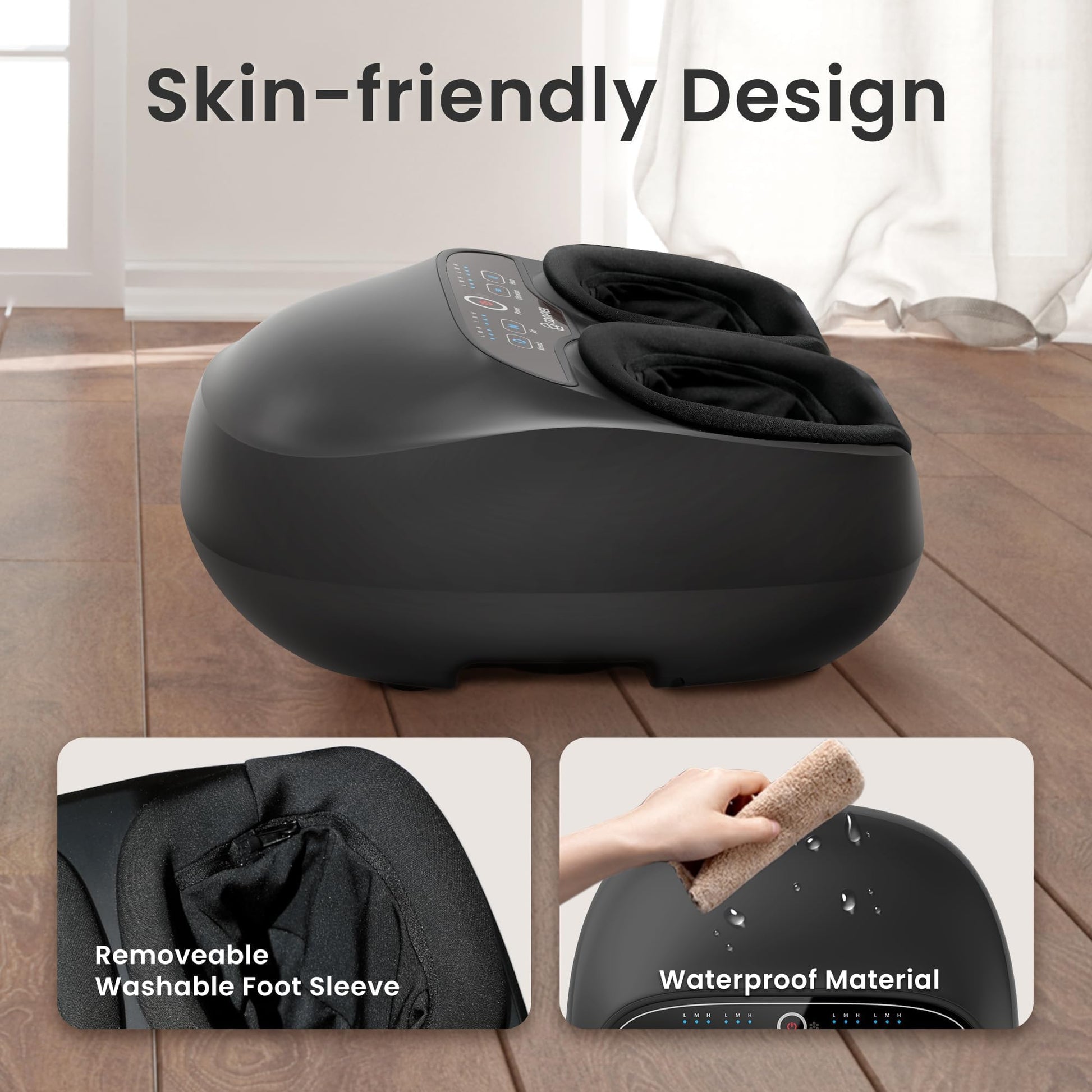 COMFIER Máquina Masajeadora De Pies Con Calor, Shiatsu, Kneading, Compresión, Ideal Para Neuropatía Y Fascitis Plantar, Control Remoto, Ajustes Personalizables, Función De Pausa, Negro
