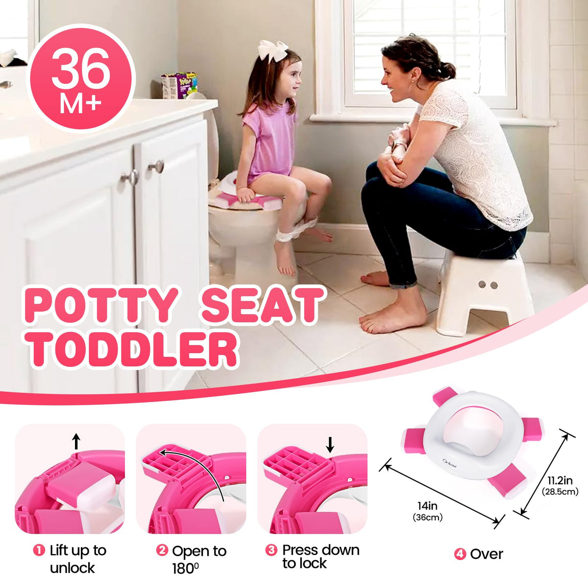 Orzbow - Asiento de inodoro portátil para niños pequeños con bolsa de almacenamiento, silla plegable para orinal con 40 bolsas de viaje, desmontable para bebé con protector contra salpicaduras para