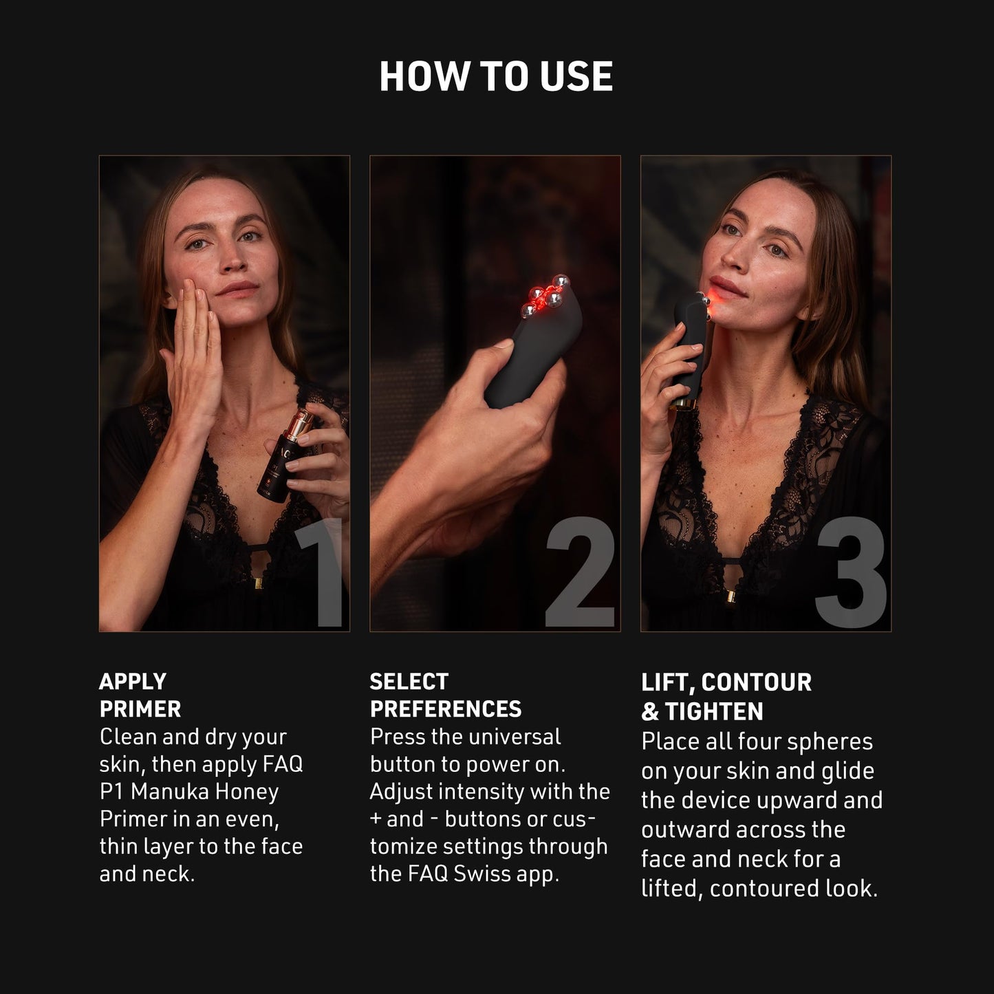 FAQ 402 Lifting Facial con Doble Microcorriente – Masajeador Facial Antiarrugas y Gua Sha con Luces LED Roja, Azul e Infrarroja, Drenaje Linfático, Contorno de Ojos, Skincare y Belleza