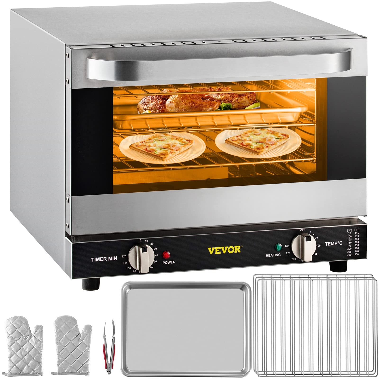 Horno de Convección Comercial VEVOR Vidrio Eléctrico 1440 W