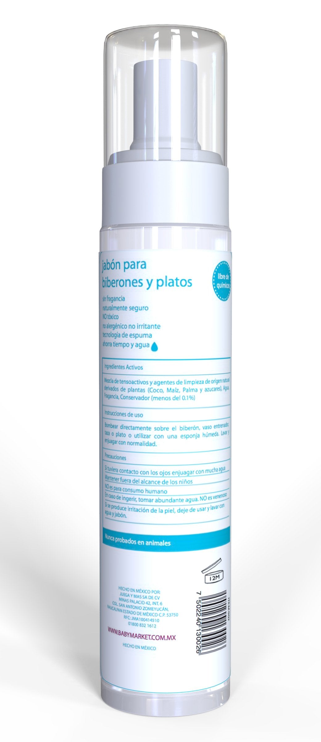Babyleaf Natural Jabón para Biberones y Platos de Bebés, Naturalmente Seguro, Sin Fragancia, 250 ml - Blanco - 250 ml