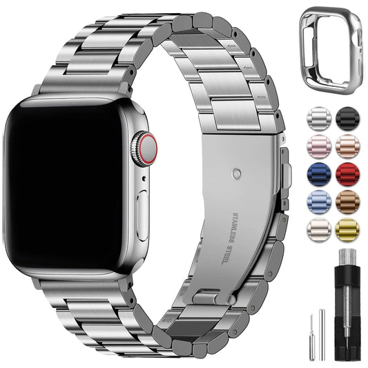 Fullmosa Correa Compatible Con Apple Watch 44mm 46mm（Series 10) 45mm 42mm 49mm,Pulsera Acero Inoxidable con Case Para iWatch Ultra 2/Ultra/SE/Series 10/9/8/7/6/5/4/3/2/1,42mm 44mm 45mm Plata