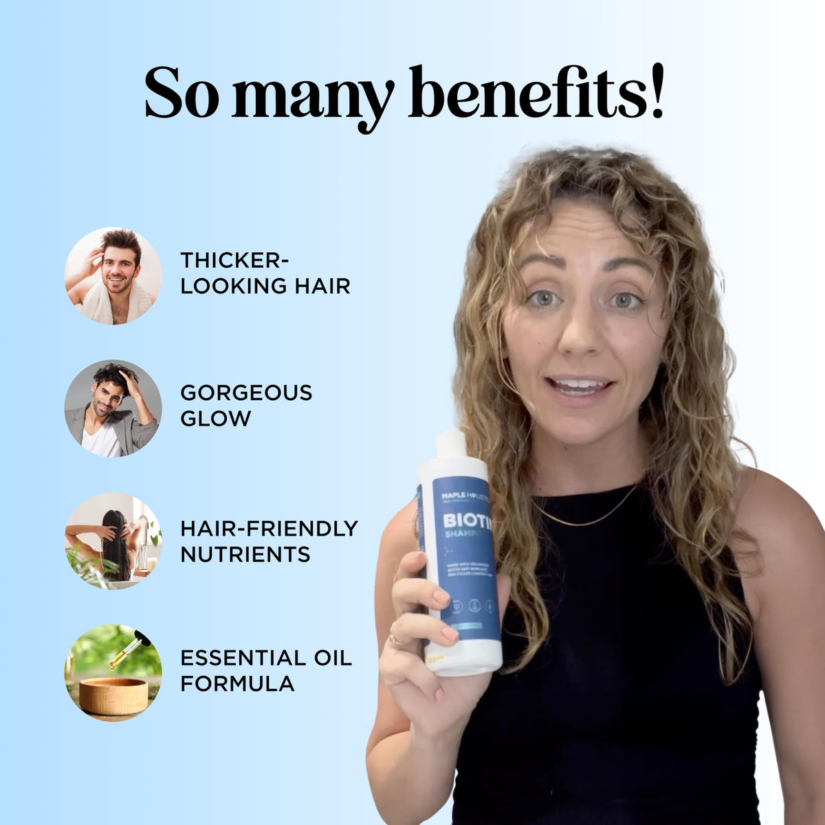 Shampoo Biotin Maple Holistics Crecimiento Capilar Extracto Tea Tree Oil Jojoba Argan Anticaspa para Mujer y Hombre