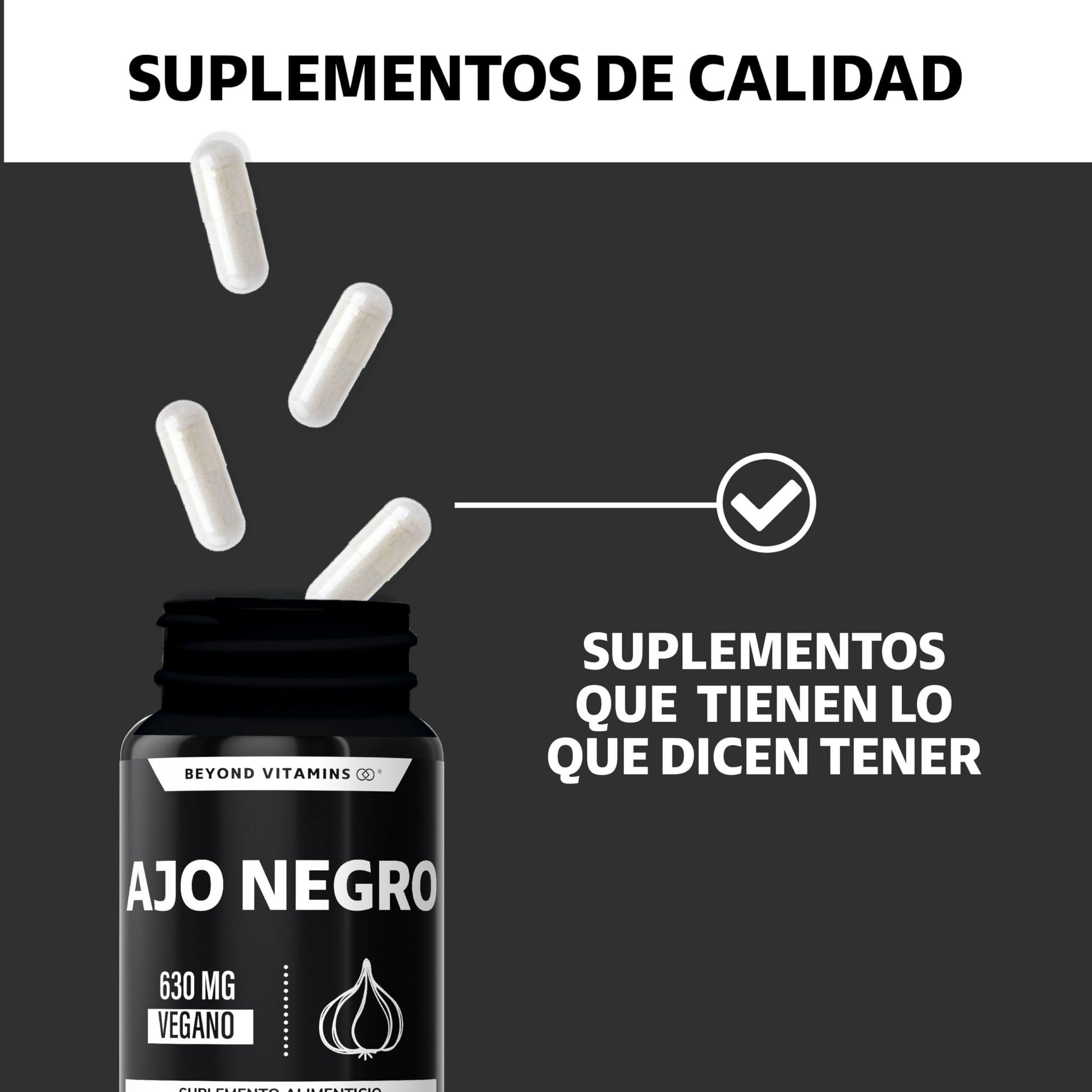 Beyond Vitamins | Ajo Negro 630mg, Cápsulas Veganas, Sin Conservantes, Sin Sabor. (60 Cápsulas)