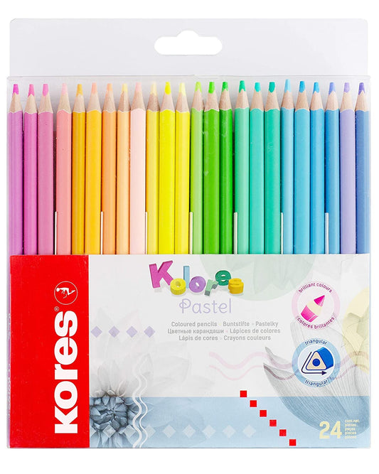 Kores - Kolores Pastel 24 lápices de colores, forma triangular, lápices de colores con tonos pastel para papel blanco, oscuro y artesanal, juego de 24 colores surtidos, paquete de 1