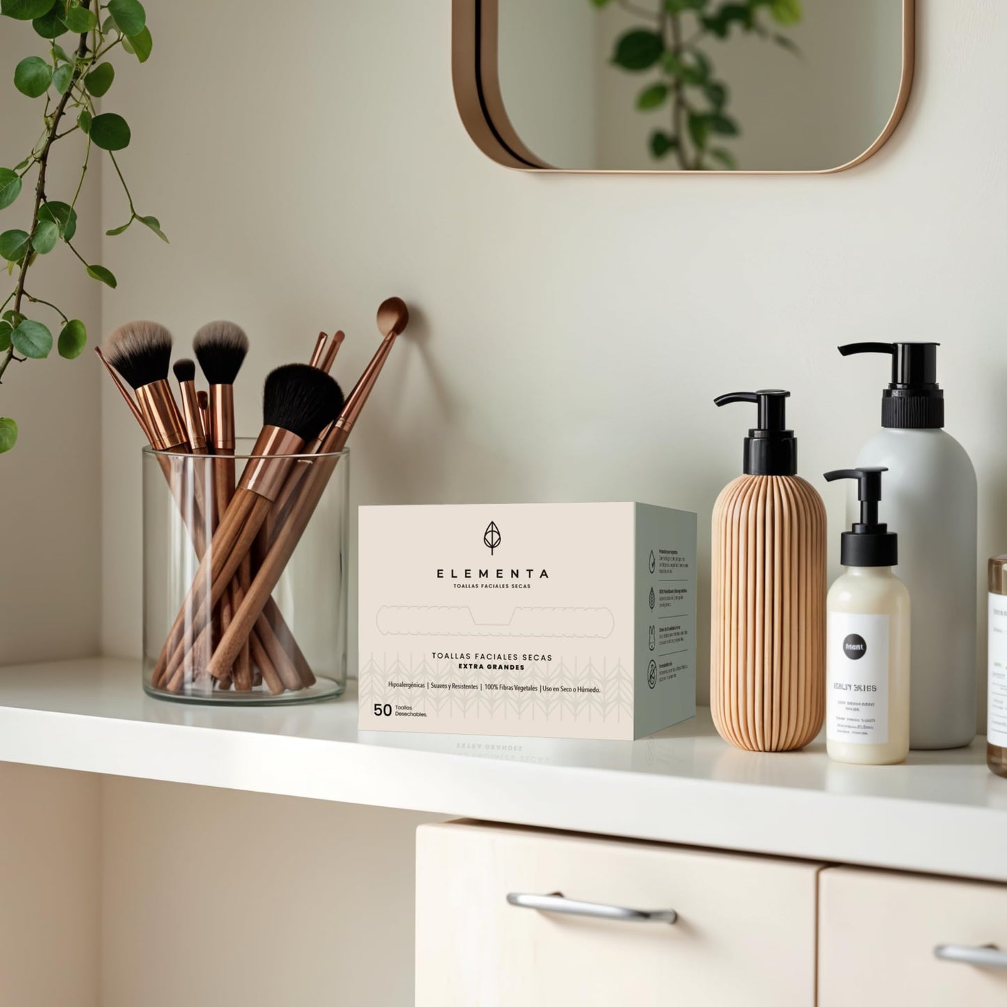 Elementa Toallas Faciales Secas Desechables Extra Grandes (Rostro Limpio y Sin Bacterias), Hipoalergénicas, 100% Biodegradables | Toallitas Desmaquillantes, Skin Care | 3 Paquetes con 50 Toallitas c/u