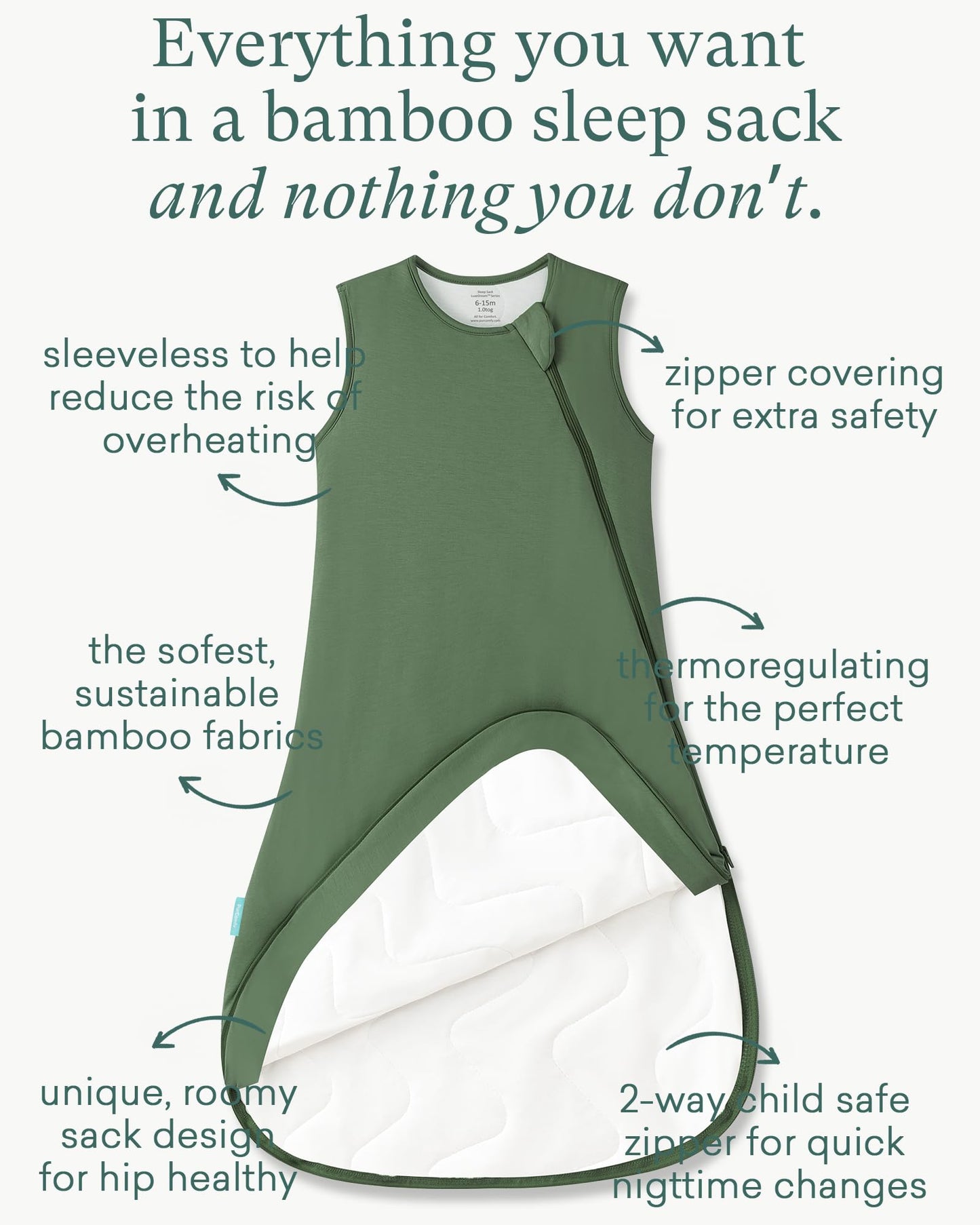 PurComfy Saco de Dormir Supersuave 1.0 TOG, Saco de Dormir Premium de Bambú y Viscosa para Bebé, Saco de Dormir con Cremallera Segura de 2 Vías 15-24 Meses (Bosque)