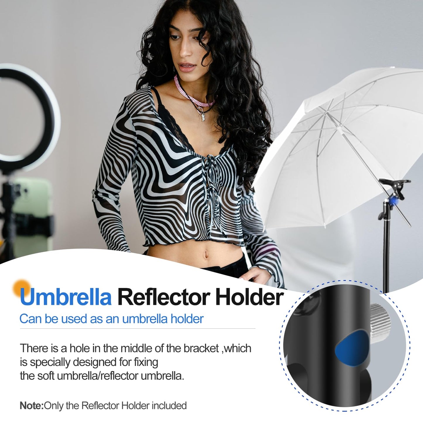 EMART - Soporte Reflector de Fotografía con Abrazadera de Metal Resistente, Soporte de Luz con Agujero para Paraguas y Difusor