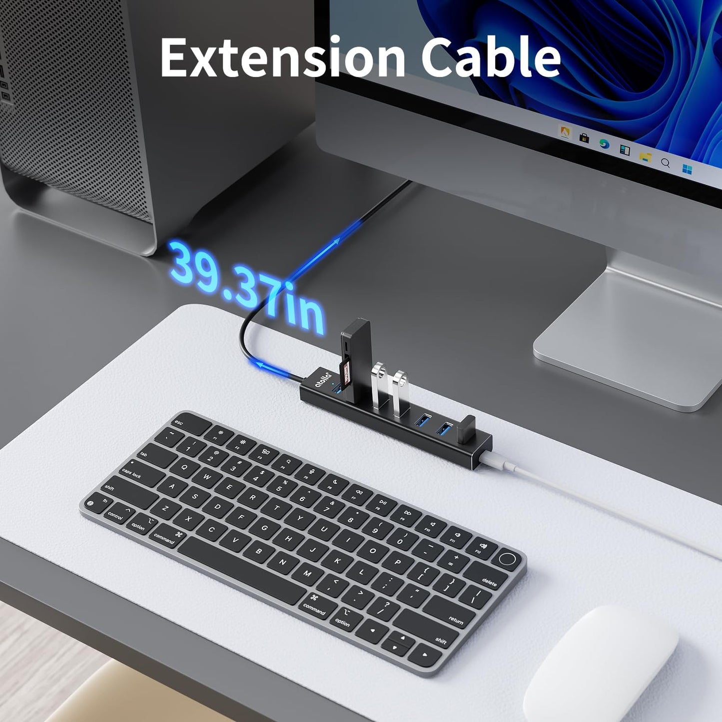 atolla 7 en 1 Hub USB 3.0, 7 Puertos Multi USB de Aluminio con Cable Extensión de 1m, Adaptador de 5Gbps USB A para PC, Laptop, PS4, PS5, Xbox, Disco U, Impresora, Ratón, Teclado etc.