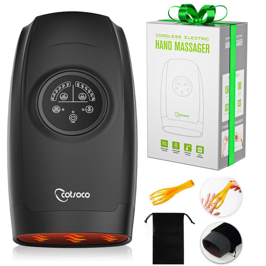 Masajeador de manos eléctrico - Masajeador de manos inalámbrico con calor para aliviar el dolor, 6 niveles de terapia de palma de la mano, masajeador de dedos y muñecas, regalo perfecto para mujeres, hombres, madres y padres, negro
