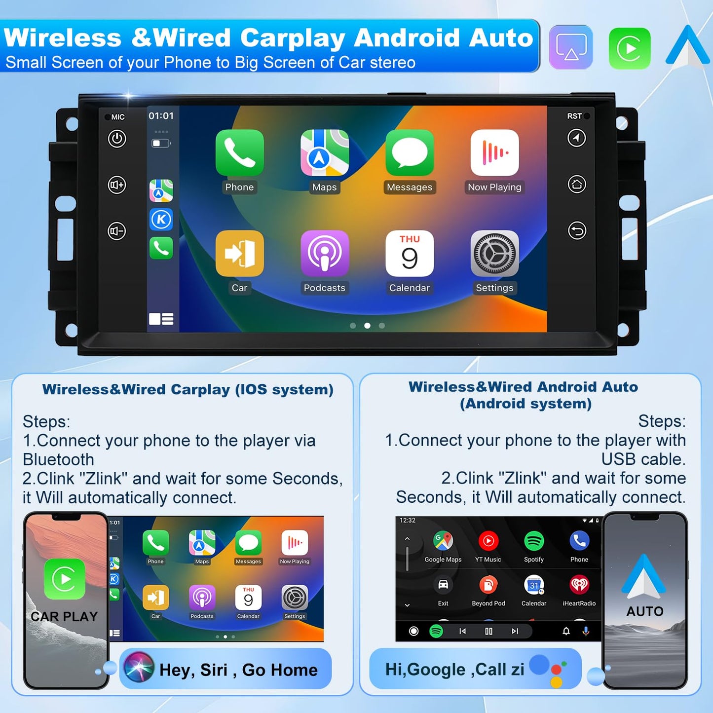5GWifi - Radio de coche Android para Jeep Wrangler JK 2007-2018, Compass Patriot Dodge RAM 1500/2500 2009-2012, visualización táctil estéreo de coche, Wirelss Carplay Android Auto, GPS Navigator FM