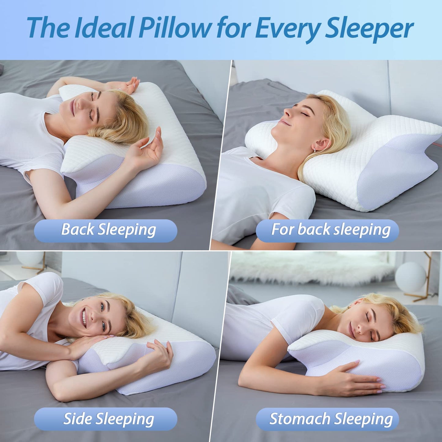 HOMCA Almohada Cervical de Espuma con Memoria, 2 en 1 Almohada Ortopédica de Contorno Ergonómico para el Dolor de Cuello, Almohadas de Soporte Contorneadas para Dormidores de Lado Espalda Estómago