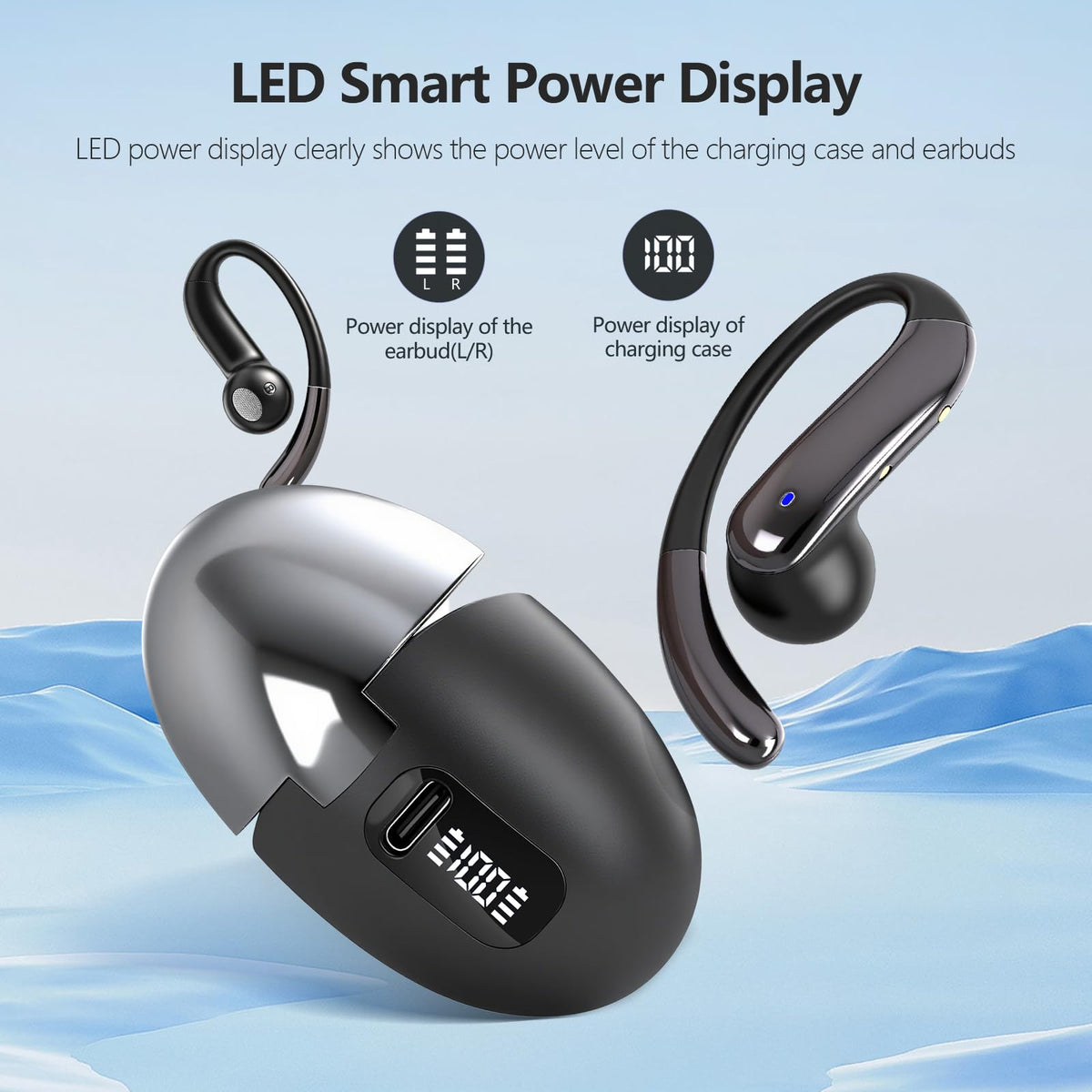 Auriculares Bluetooth MKKLTUOP Negro con Clip para Oídos y Diseño Abierto, IPX7 Impermeable