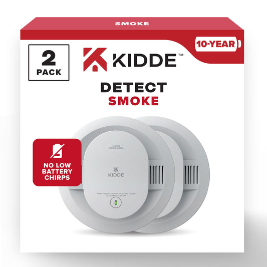 Kidde Detector de humo, alimentado por batería de 10 años, indicadores de luz LED de advertencia, paquete de 2