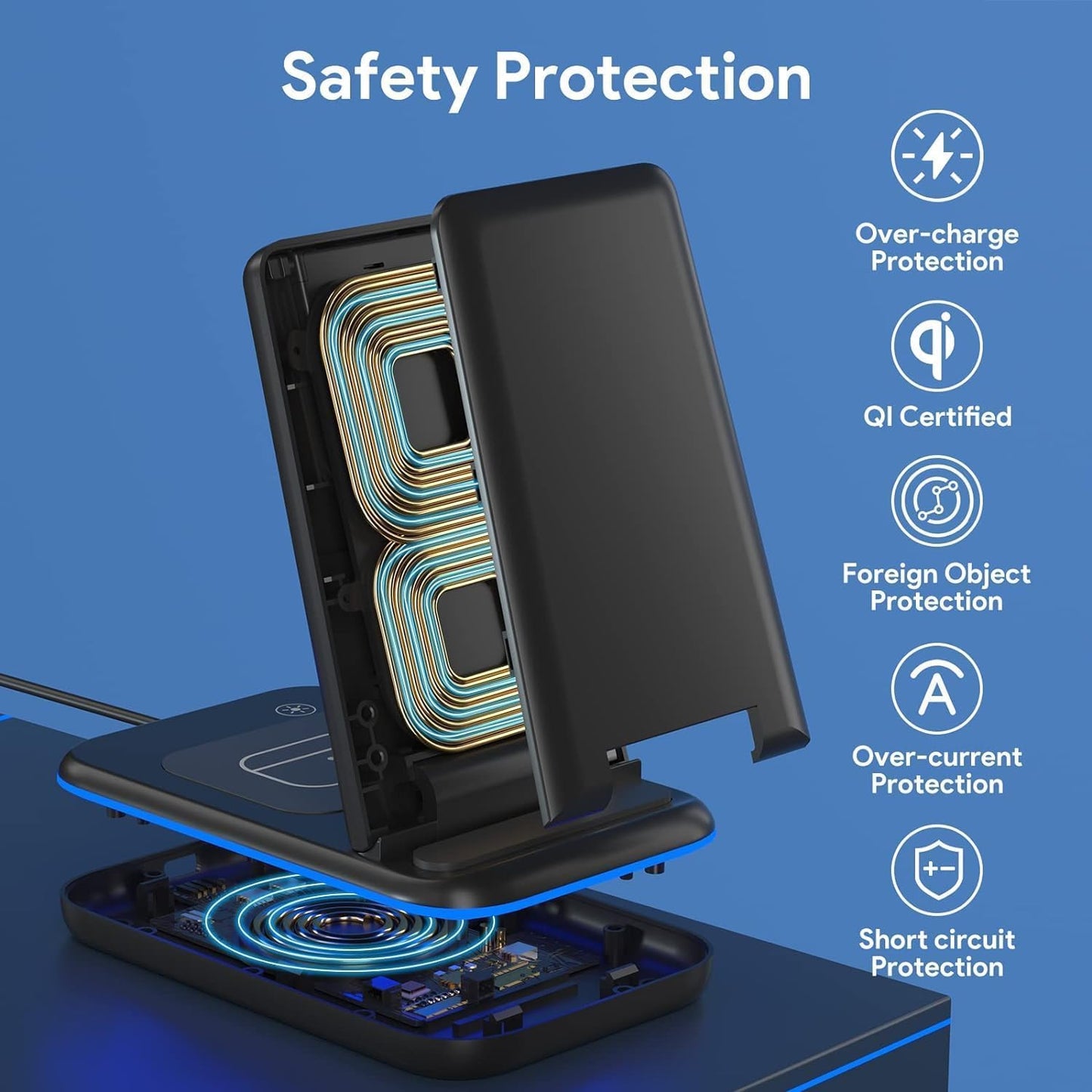 BVILY Cargador Inalámbrica Plegable 3 en 1 Base Soporte de Cargador para i Phone 16/15/14/13/12/Plus/Pro MAX, Rapida Wireless Charger para AirPods 4/3/2, Estación de Carga para Apple Watch
