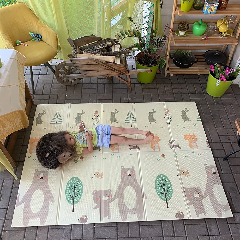 PAPU BABY Tapete de juego Plegable 1.55 x 2.00 para Bebés Doble Vista. Baby Play Mat. (Oso)