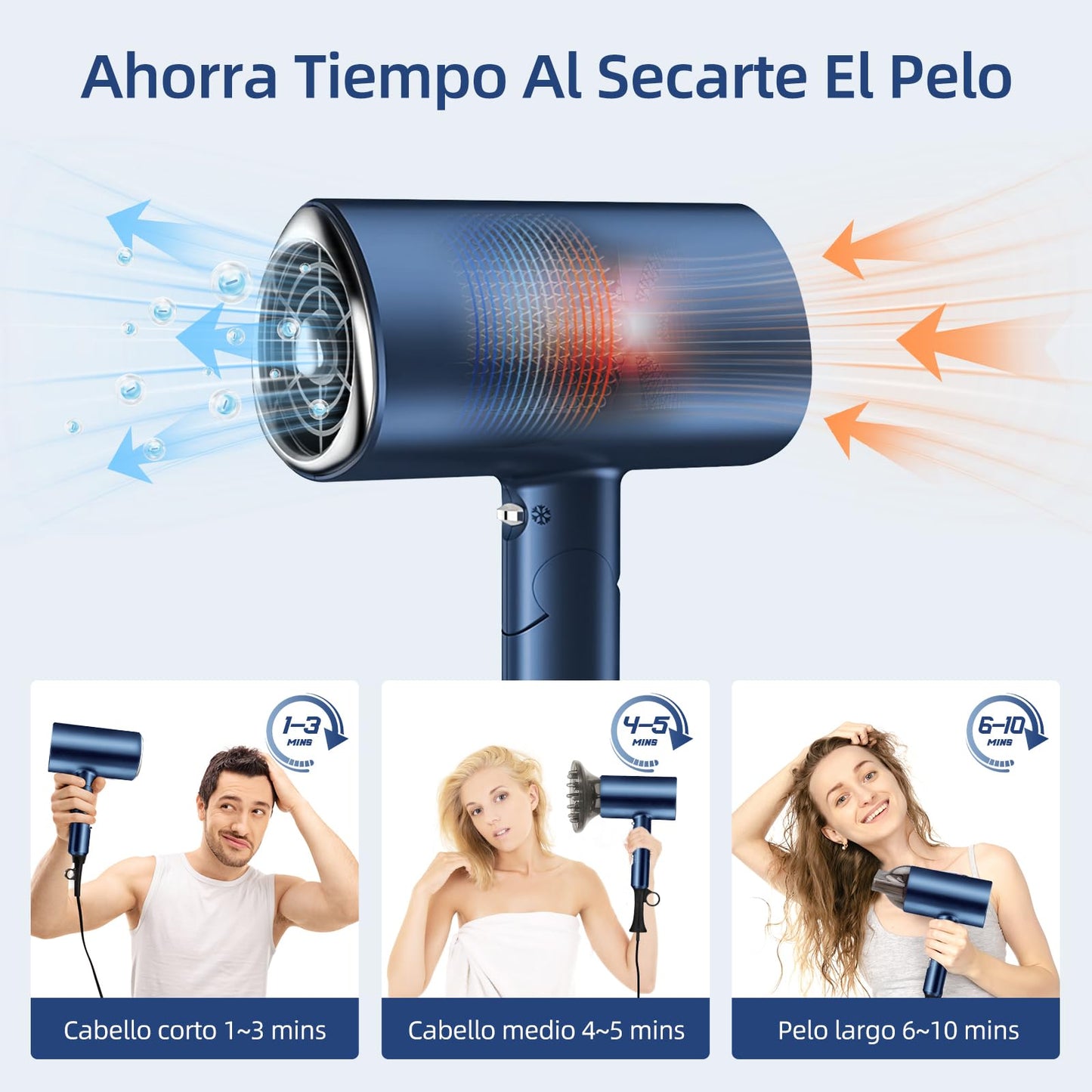 Secadora de Cabello,1800W Secadora para Cabello Profesional,3 Temperatura Ajustable,Ion Negativo,Secadora de Pelo Viaje Portatil y Plegable,Con Boquilla,Difusor,Peine y Pinza de Pelo,para Hogar,Salón