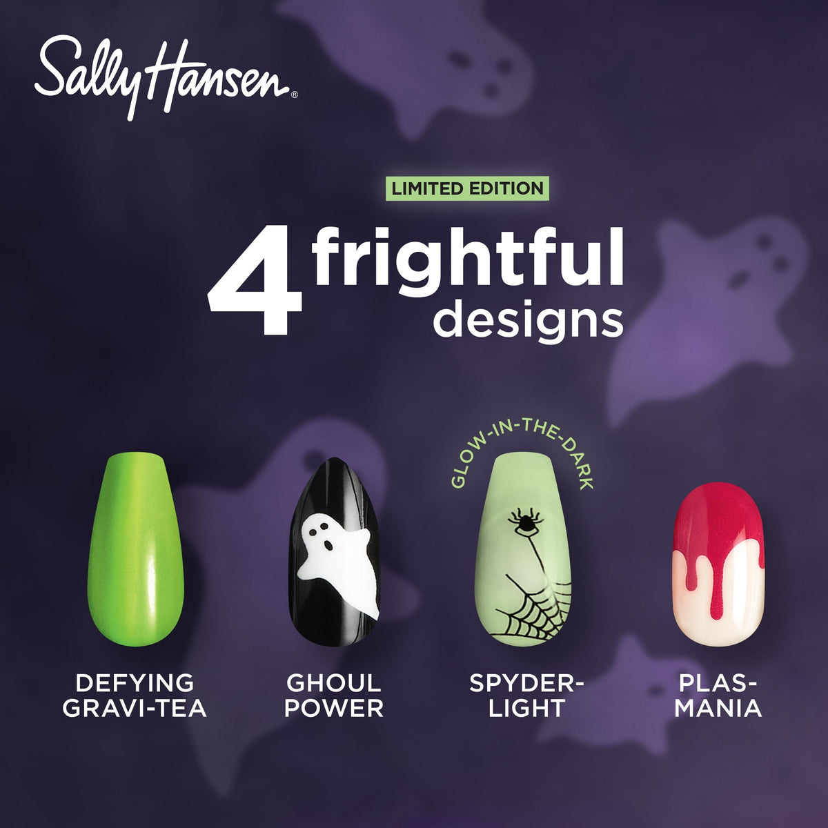 Sally Hansen Salon Effects® Perfect Manicure, Ghoul Power, Uñas postizas, Pestañas adhesivas que no dañan, Lima y Toallita con alcohol incluidos