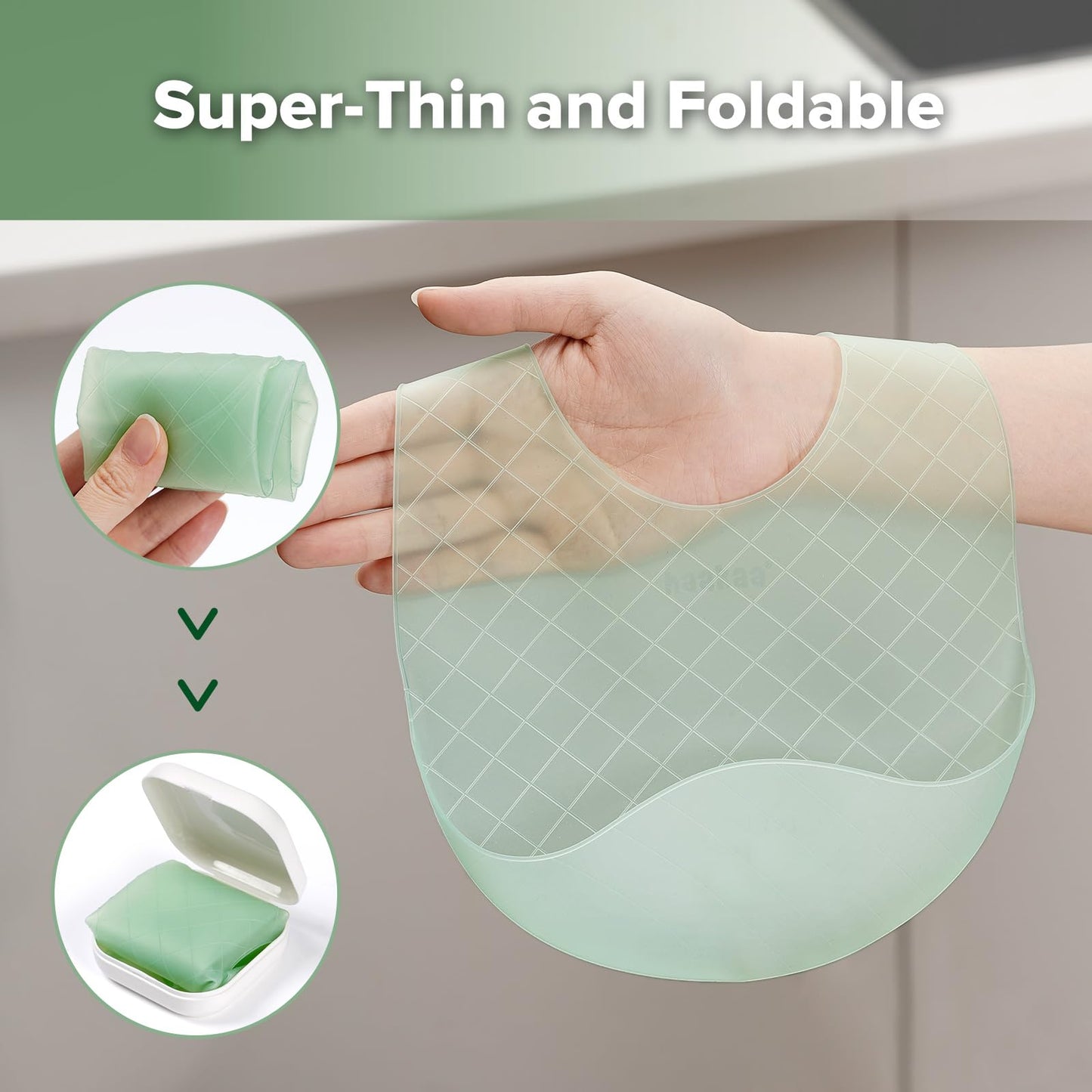 Haakaa - Babero de silicona ligero con bolsillo de silicona ultraligero y plegable, con bolsillo profundo para recoger alimentos, diseño impermeable ajustable, artículos esenciales para la