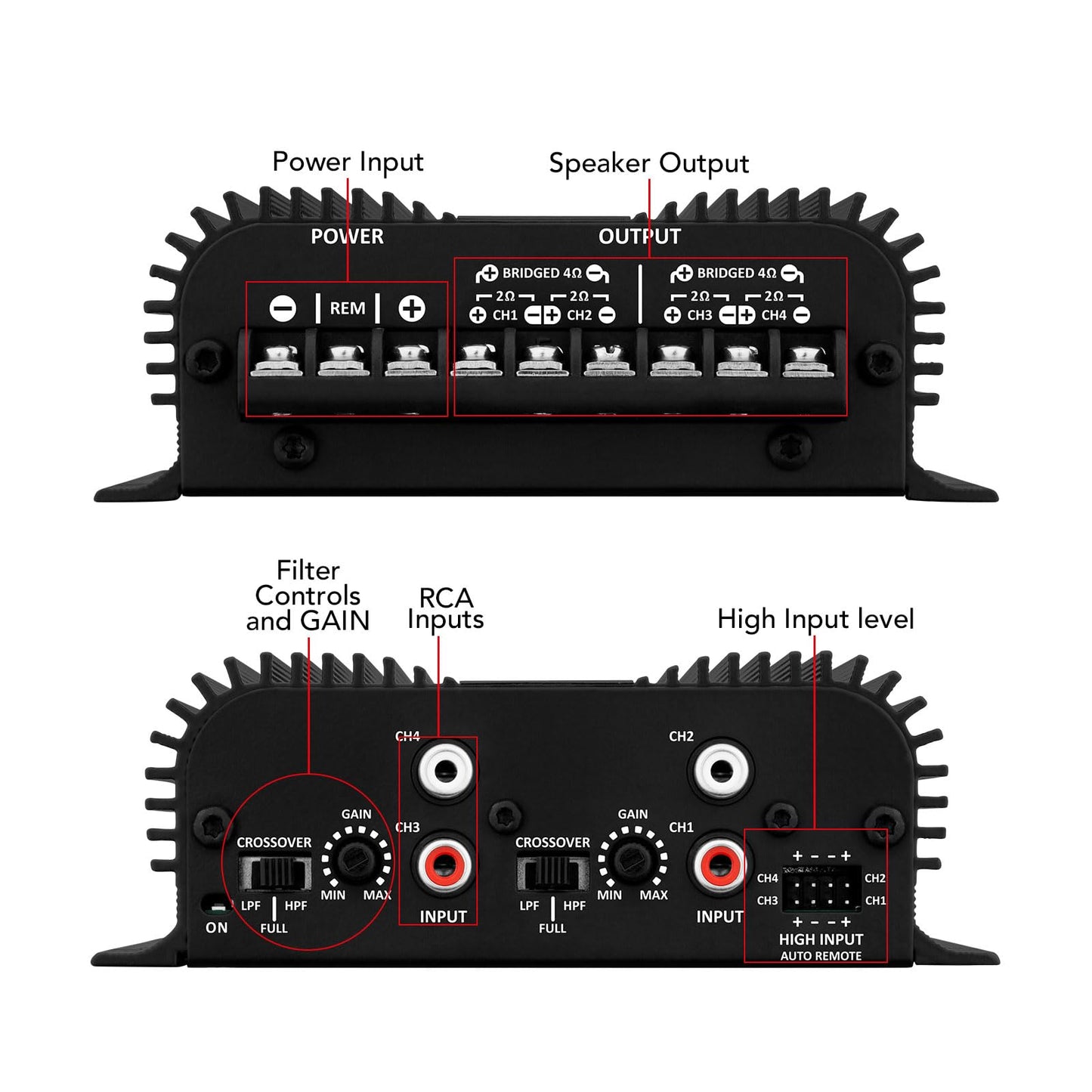 Amplificador de Audio para Coche Taramps TS 400x4 Negro Entrada Automática 400 Vatios RMS Rango Completo Multicanal
