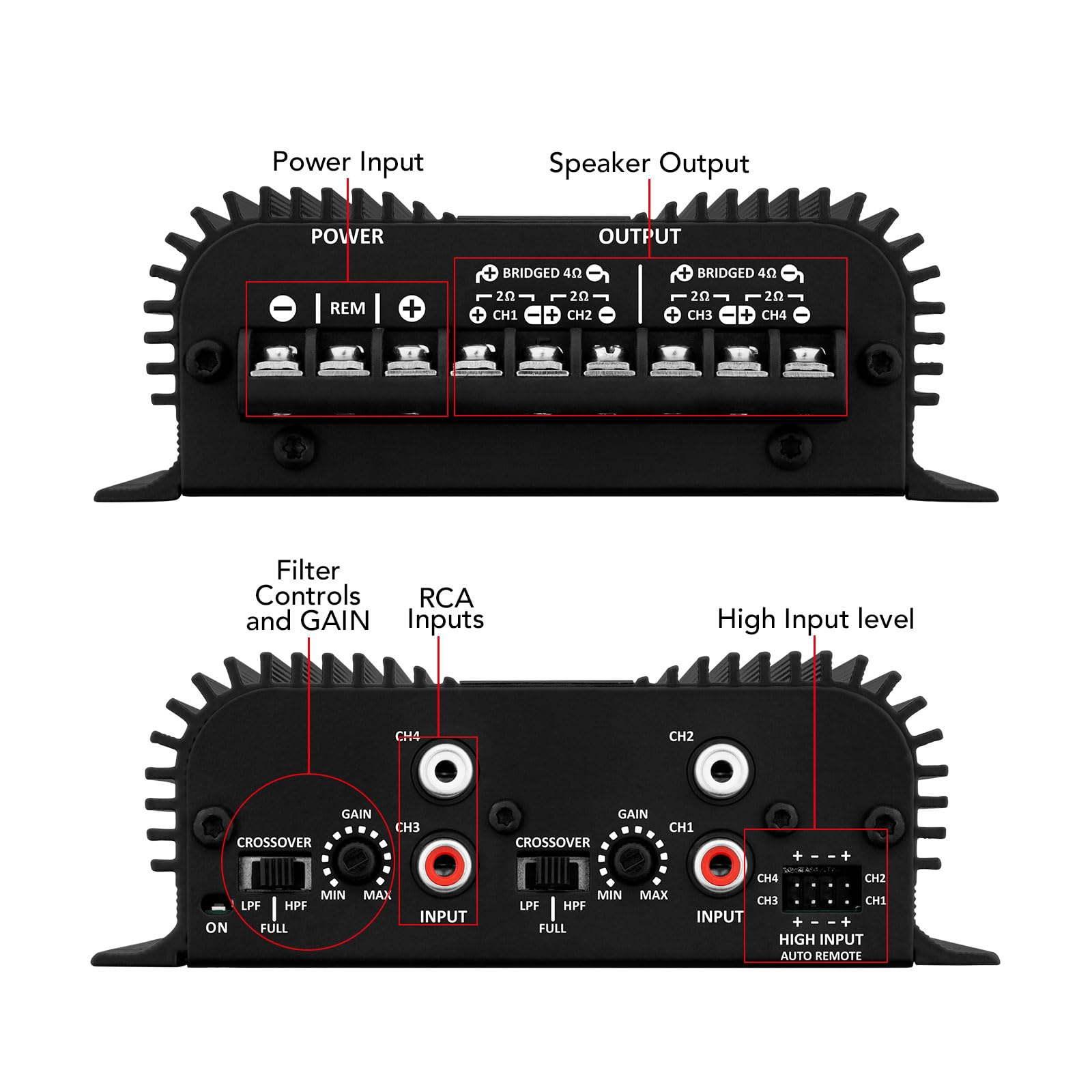 Amplificador de Audio para Coche Taramps TS 400x4 Negro Entrada Automática 400 Vatios RMS Rango Completo Multicanal
