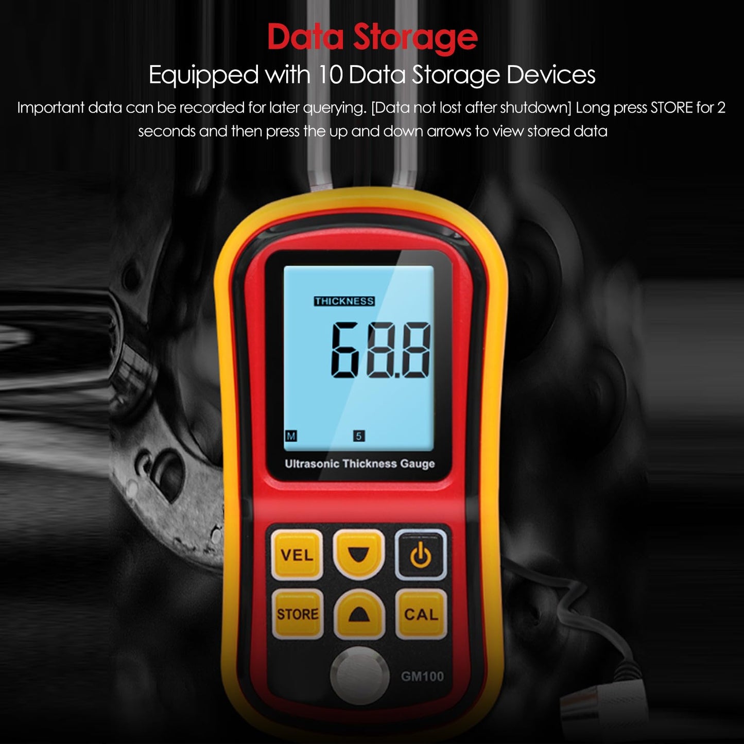 Medidor de Espesor Ultrasónico GM100 1.2~300mm Acero Medidor Ultrasónico Digital de Espesor de Revestimiento de Profundidad Medidor de Velocidad de Sonido Apagado Automático (Sin Batería)