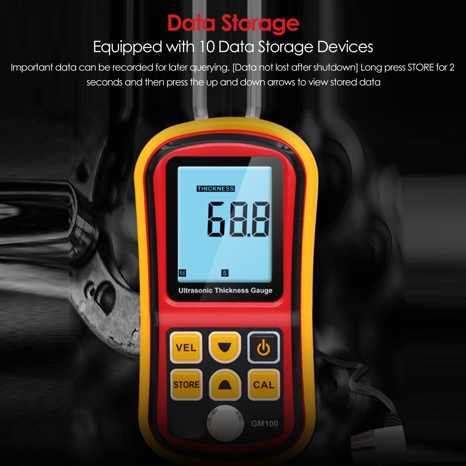 Medidor de Espesor Ultrasónico GM100 1.2~300mm Acero Medidor Ultrasónico Digital de Espesor de Revestimiento de Profundidad Medidor de Velocidad de Sonido Apagado Automático (Sin Batería)