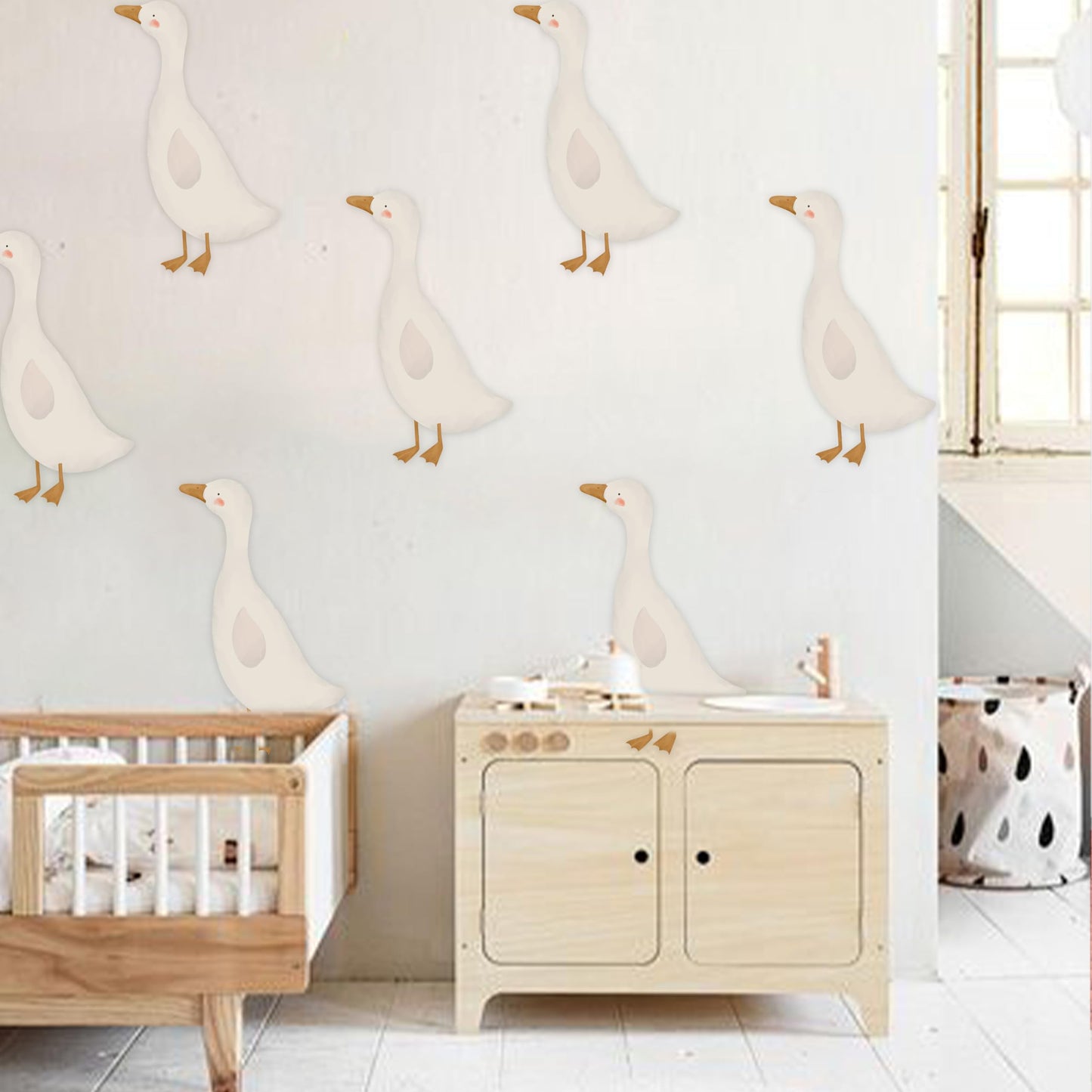 Lindas pegatinas de pared de gansos, 8 calcomanías de PVC impermeables extraíbles, divertidas decoraciones artísticas de animales para guardería, recámara, sala de juegos, sala de estar