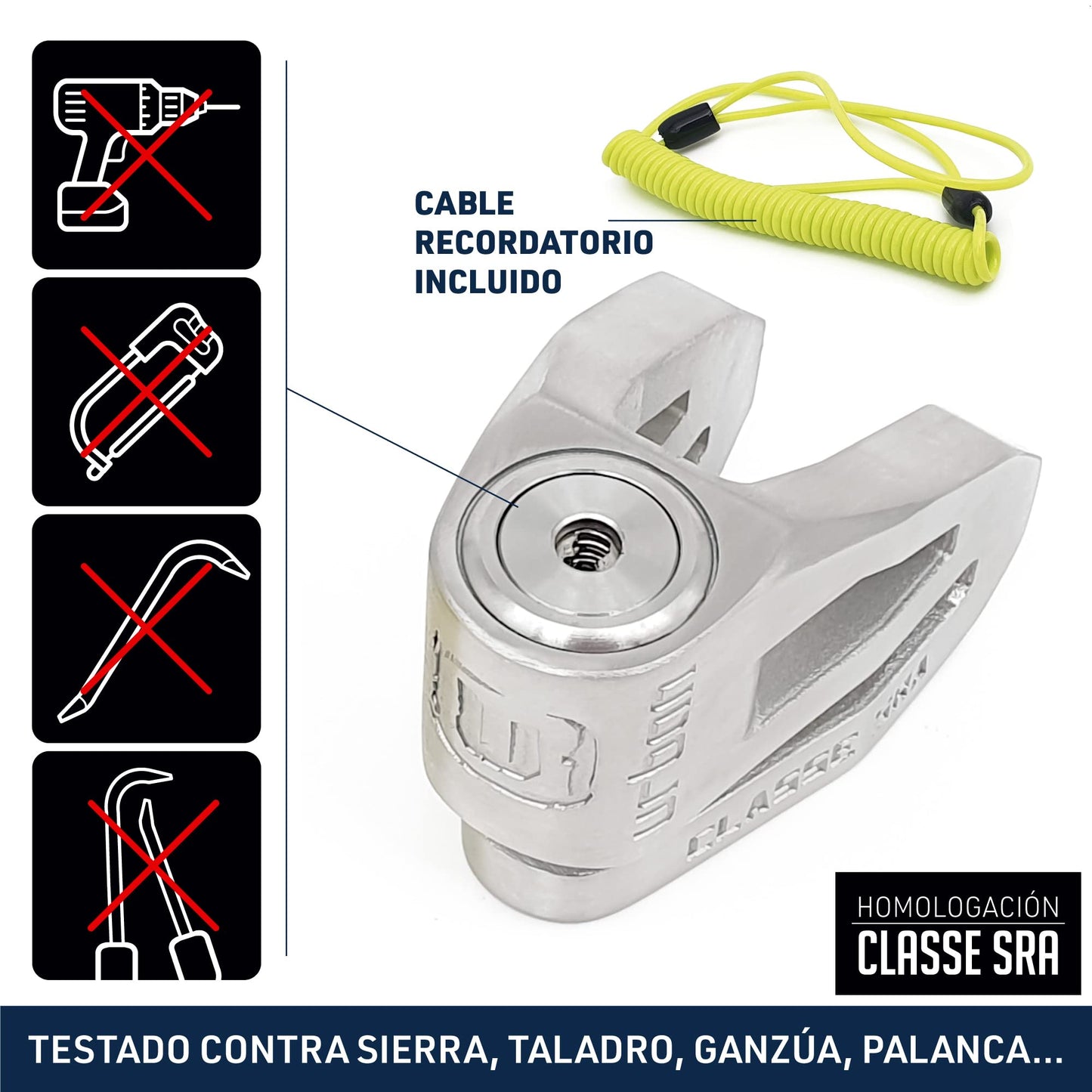 Candado de Disco Urban UR210S Gris con Alta Seguridad SRA y Doble Cierre para Moto