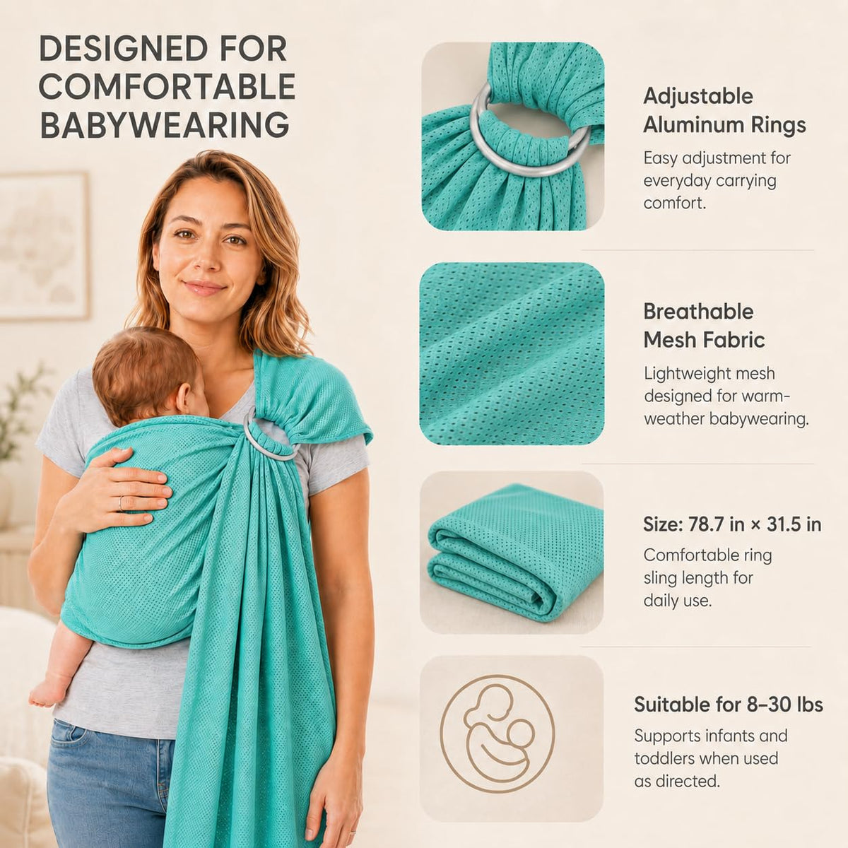 Vlokup - Bolsa de malla para bebé recién nacida, niño, bebé, niños pequeños y niños, ligero, transpirable, perfecto para verano, natación, piscina, playa, ideal para papá, verde azulado