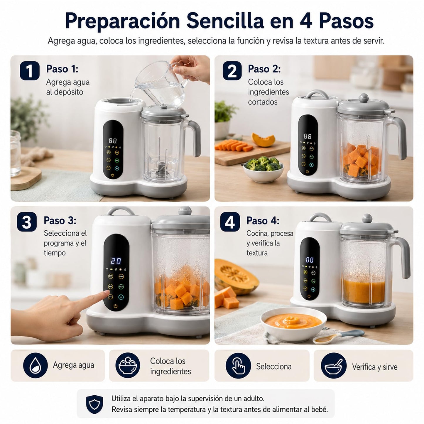 Fabricante de Alimentos Para Bebés,Vaporera Bebe Con Pantalla Táctil,Licuadora Para Papillas de Bebe Para Totalmente Automática,Procesador de Alimentos Bebe Para Cocinar Al Vapor, Remover