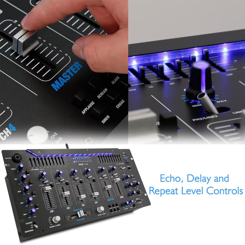 Controlador DJ Pyle Bluetooth Negro con Iluminación LED y Ecualizador 10 Bandas