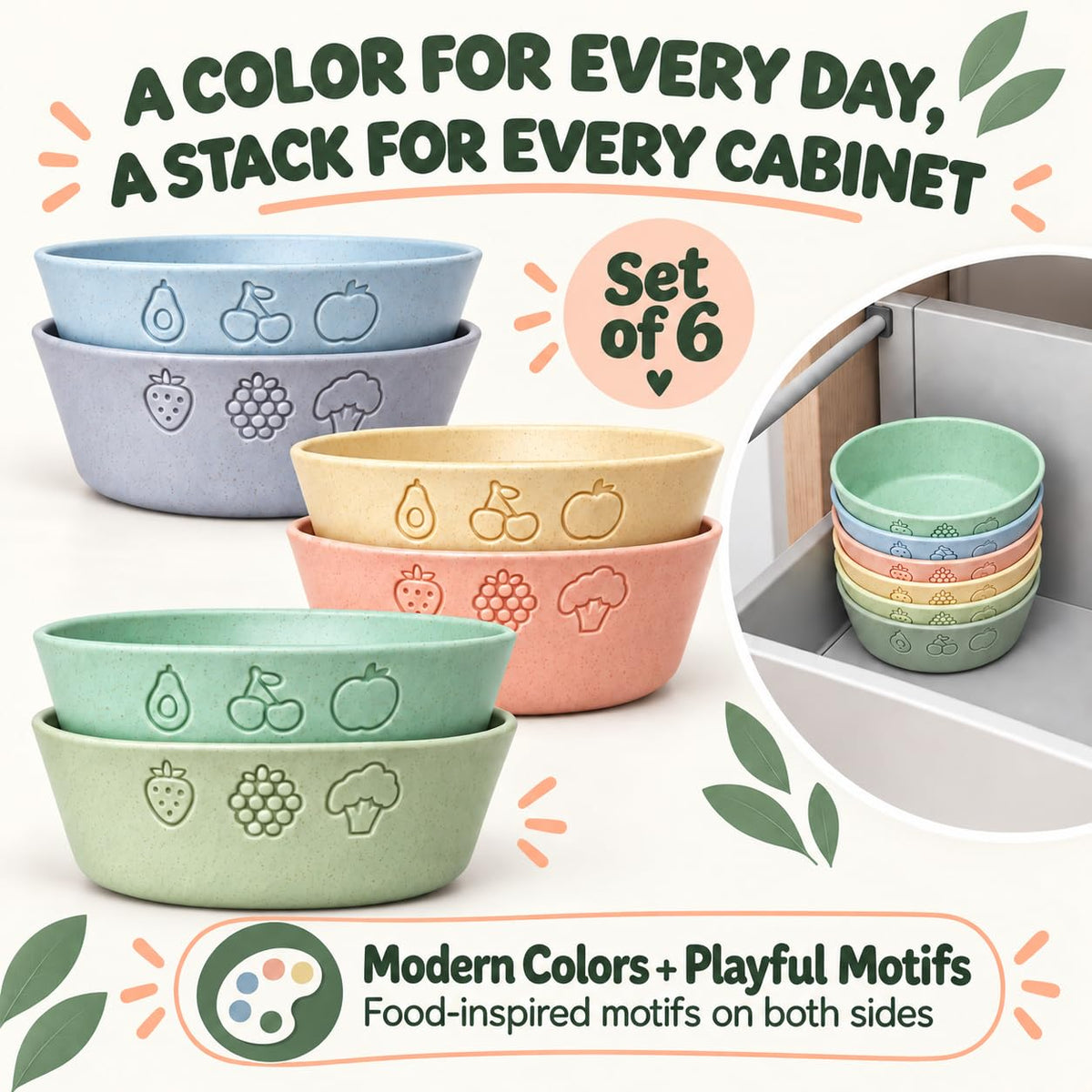 FOODLE - Cuencos para niños con pajita de trigo sin BPA y probados de seguridad, aptos para lavaplatos y microondas, ligeros e irrompibles, cuencos para niños pequeños, 12 onzas