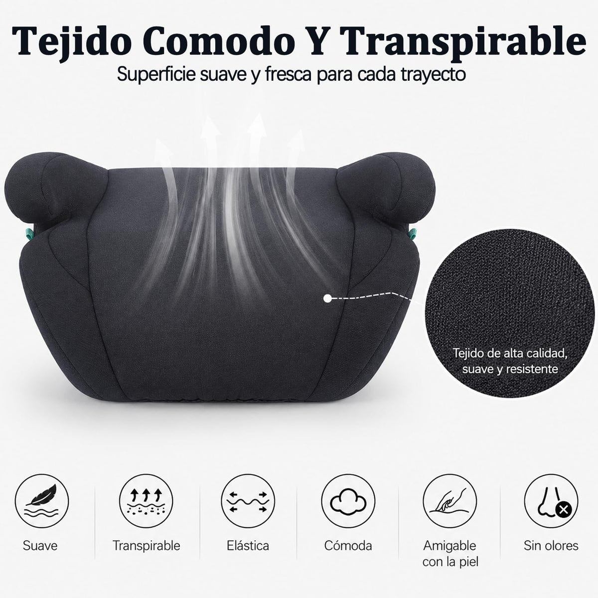 Asiento Elevador de Viaje para Coche sin Respaldo Negro