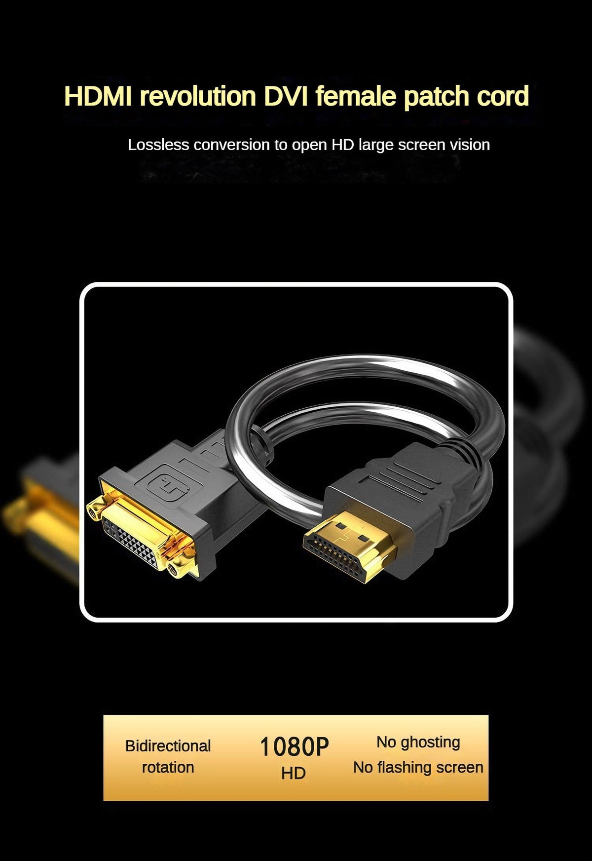 Adaptador HDMI a DVI Macho con Tuercas de Tornillo Doradas para Monitor y PC